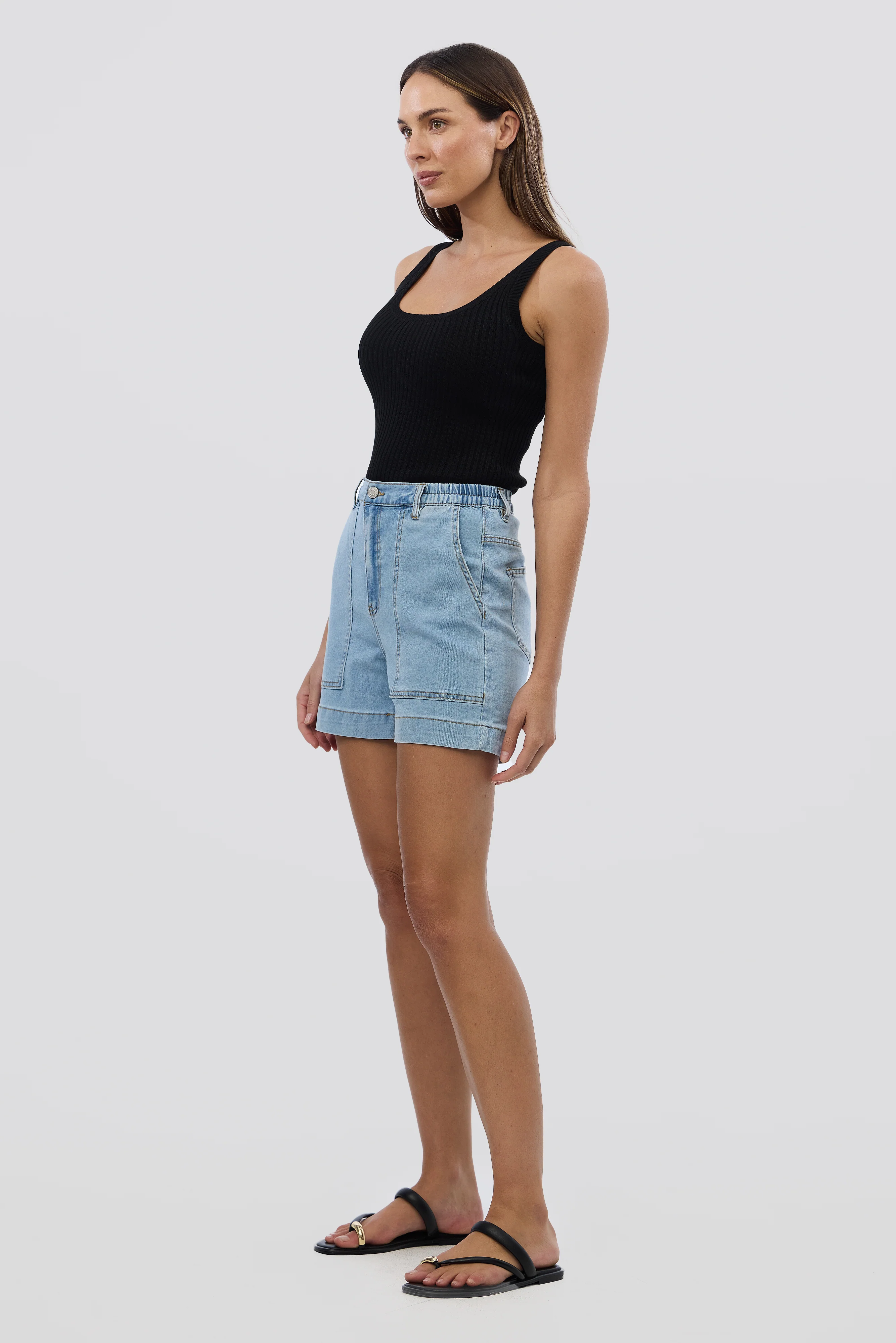 Denim Patch Pocket Shorts - Light Blue Wash - Image 3