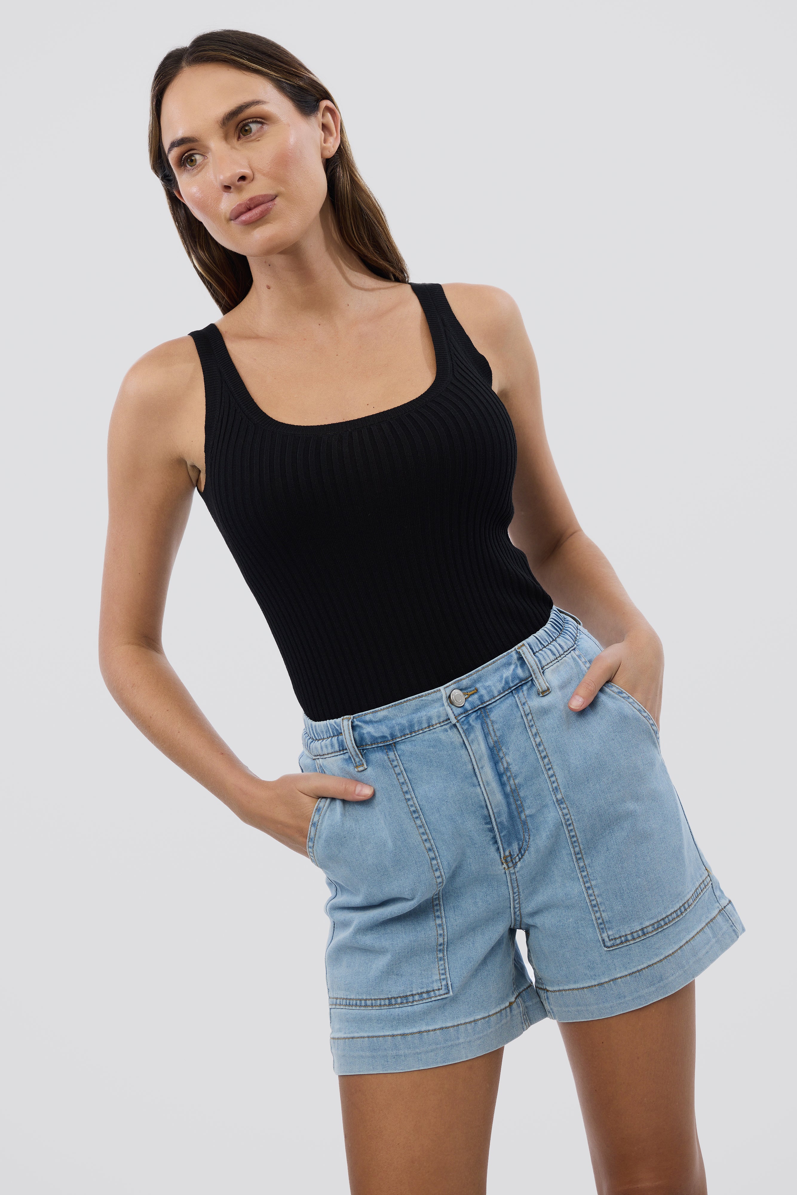Denim Patch Pocket Shorts - Light Blue Wash - Image 5