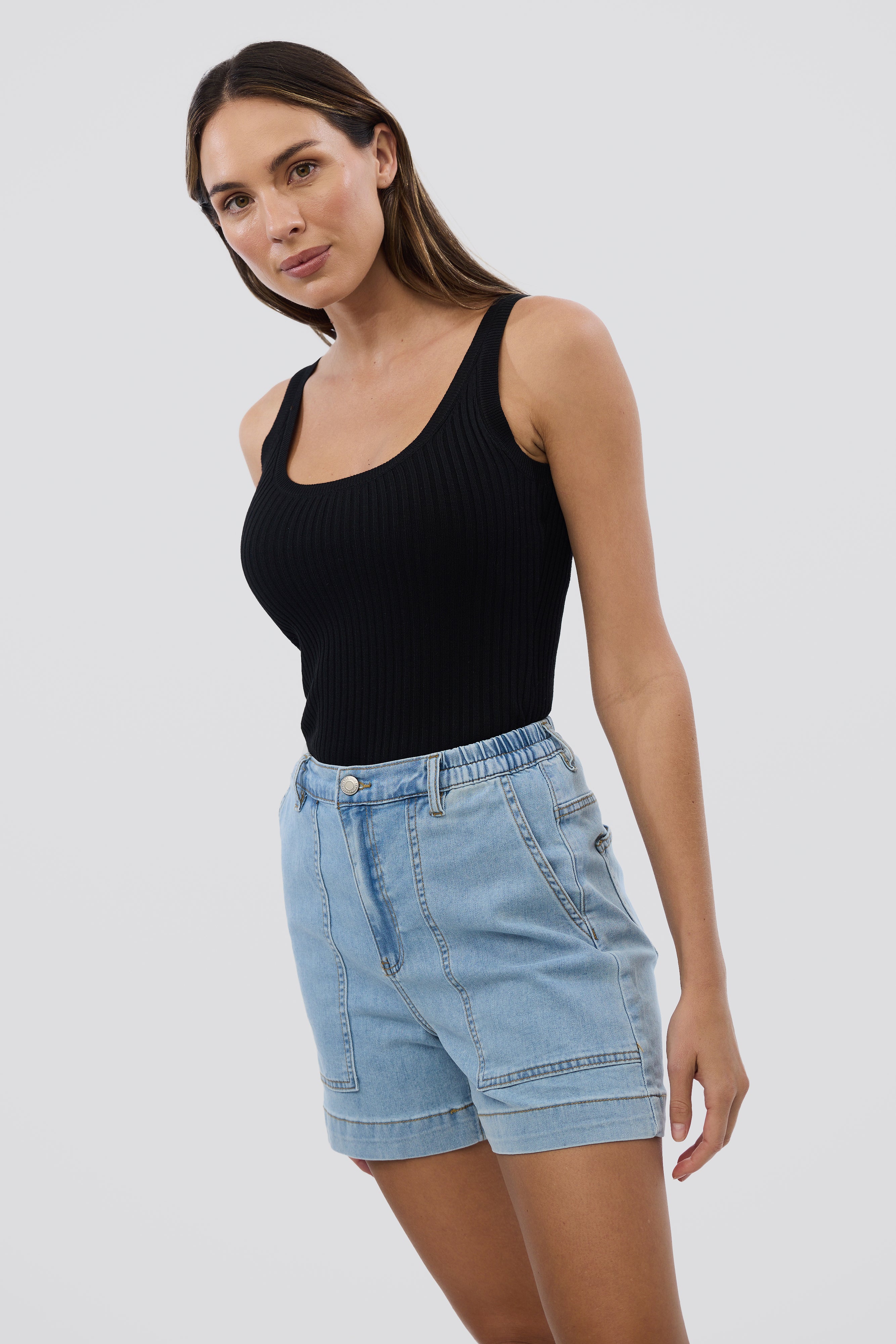Denim Patch Pocket Shorts - Light Blue Wash - Image 6
