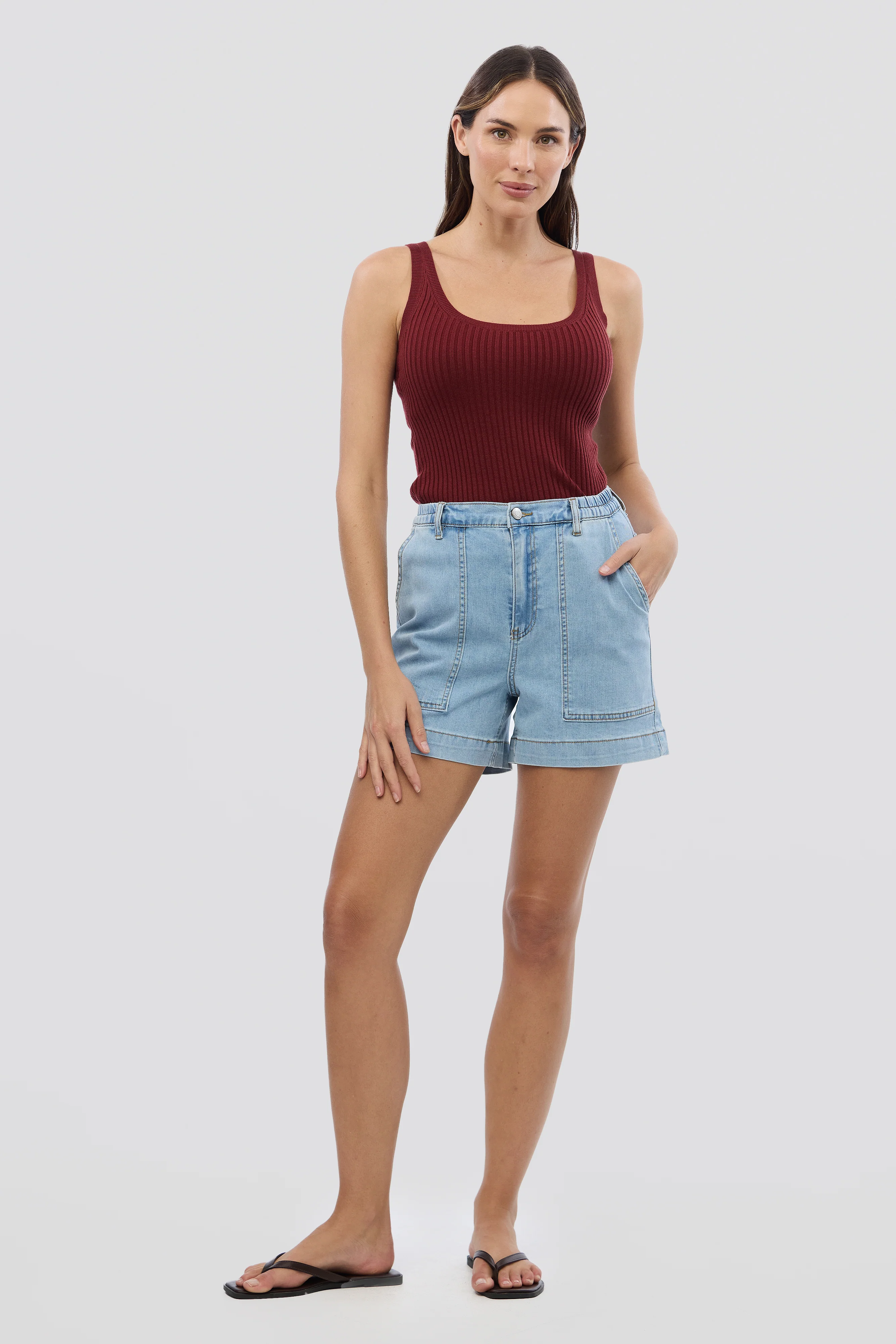 Denim Patch Pocket Shorts - Light Blue Wash - Image 7