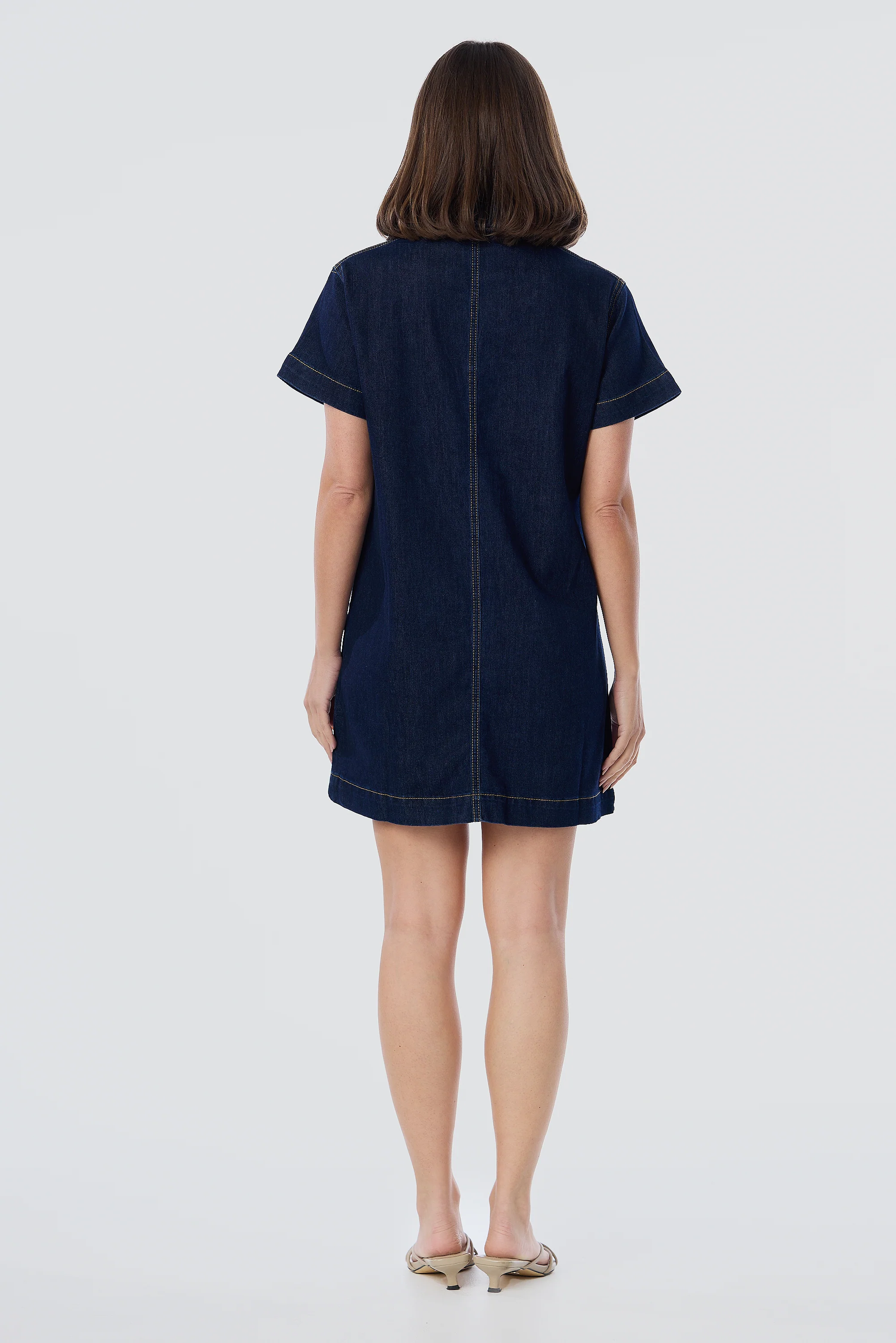 Denim Short Sleeve Mini Dress - Indigo - Image 5