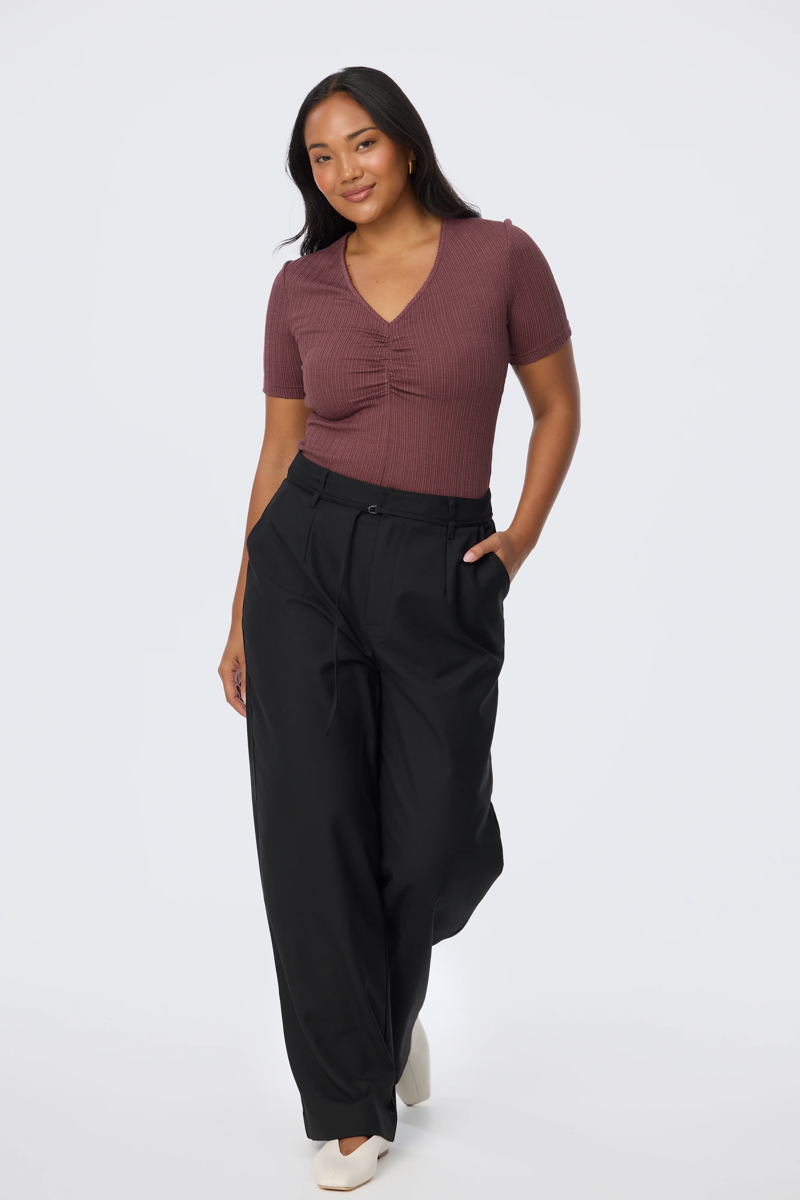 Detachable Belt Tailored Pants - Black