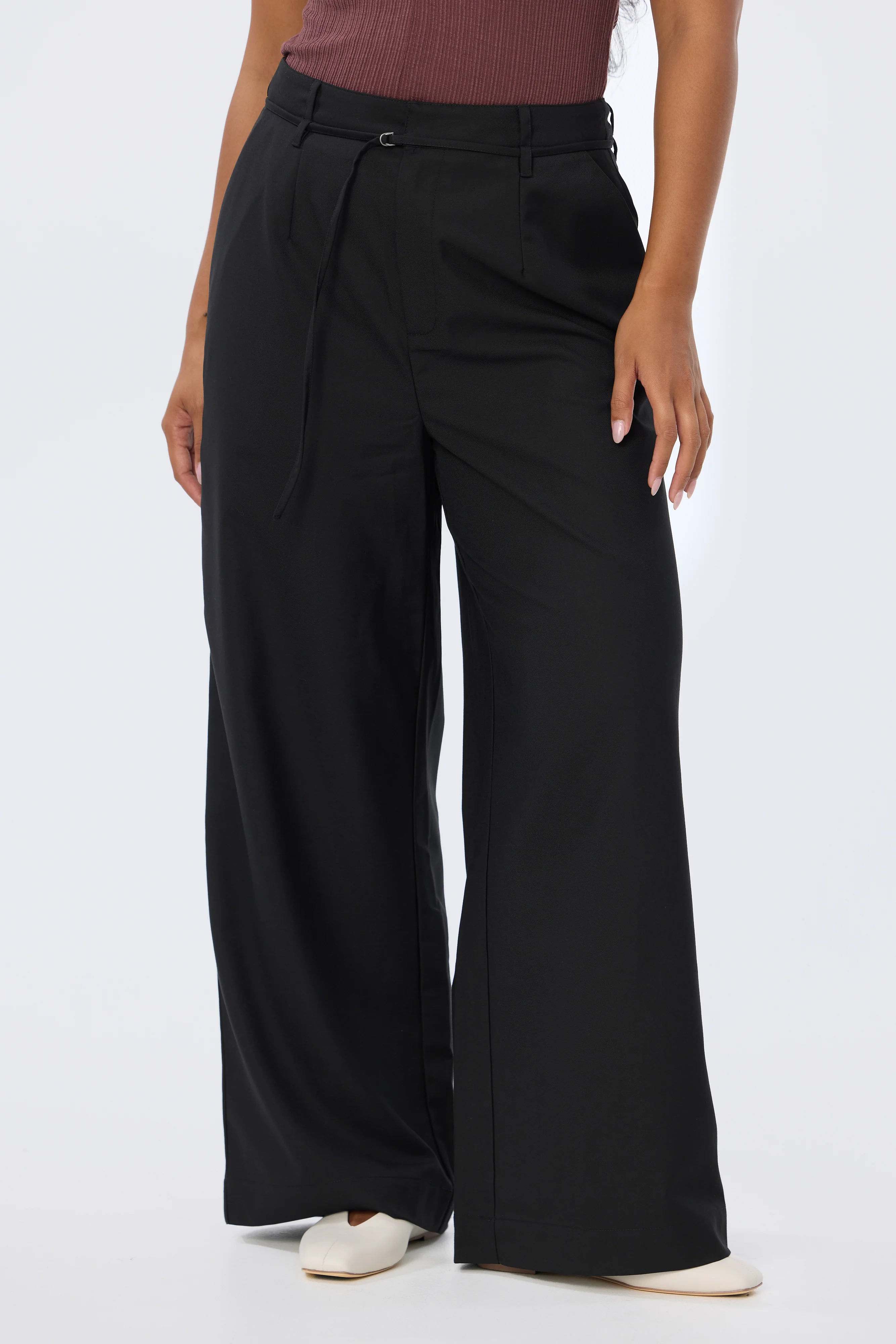 Detachable Belt Tailored Pants - Black - Image 2