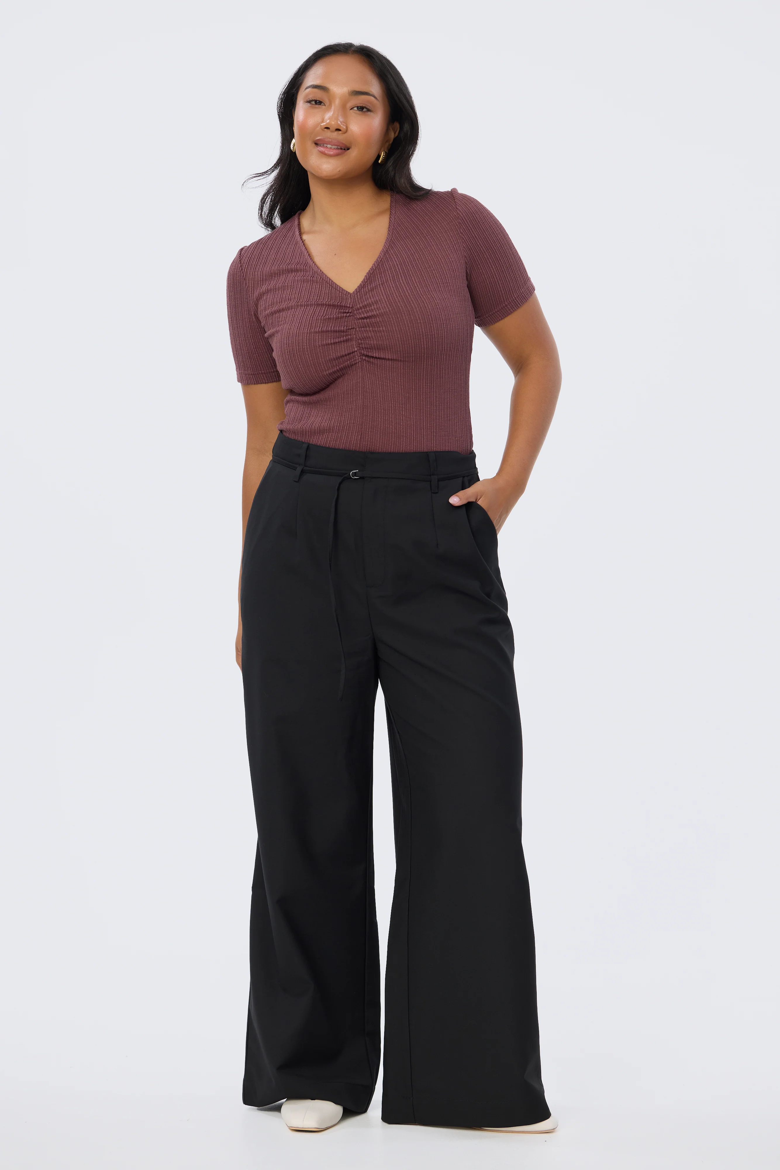 Detachable Belt Tailored Pants - Black - Image 3