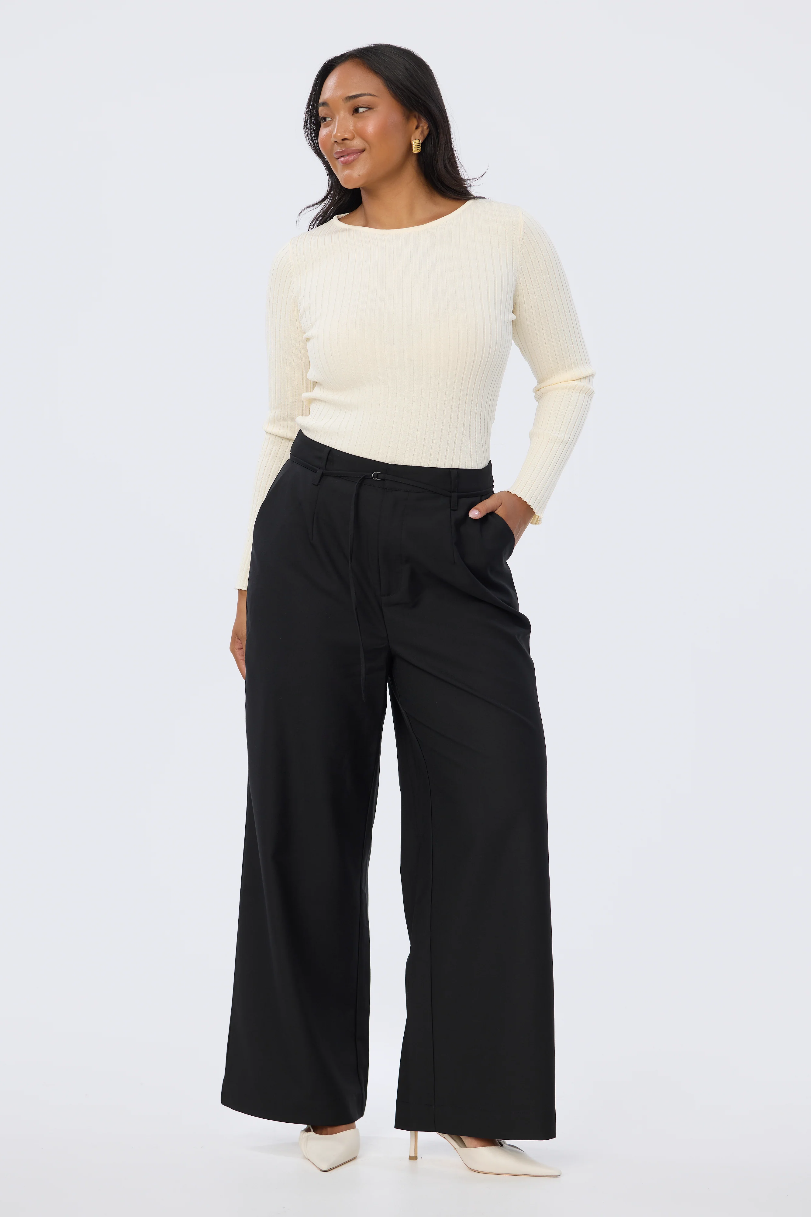 Detachable Belt Tailored Pants - Black - Image 6