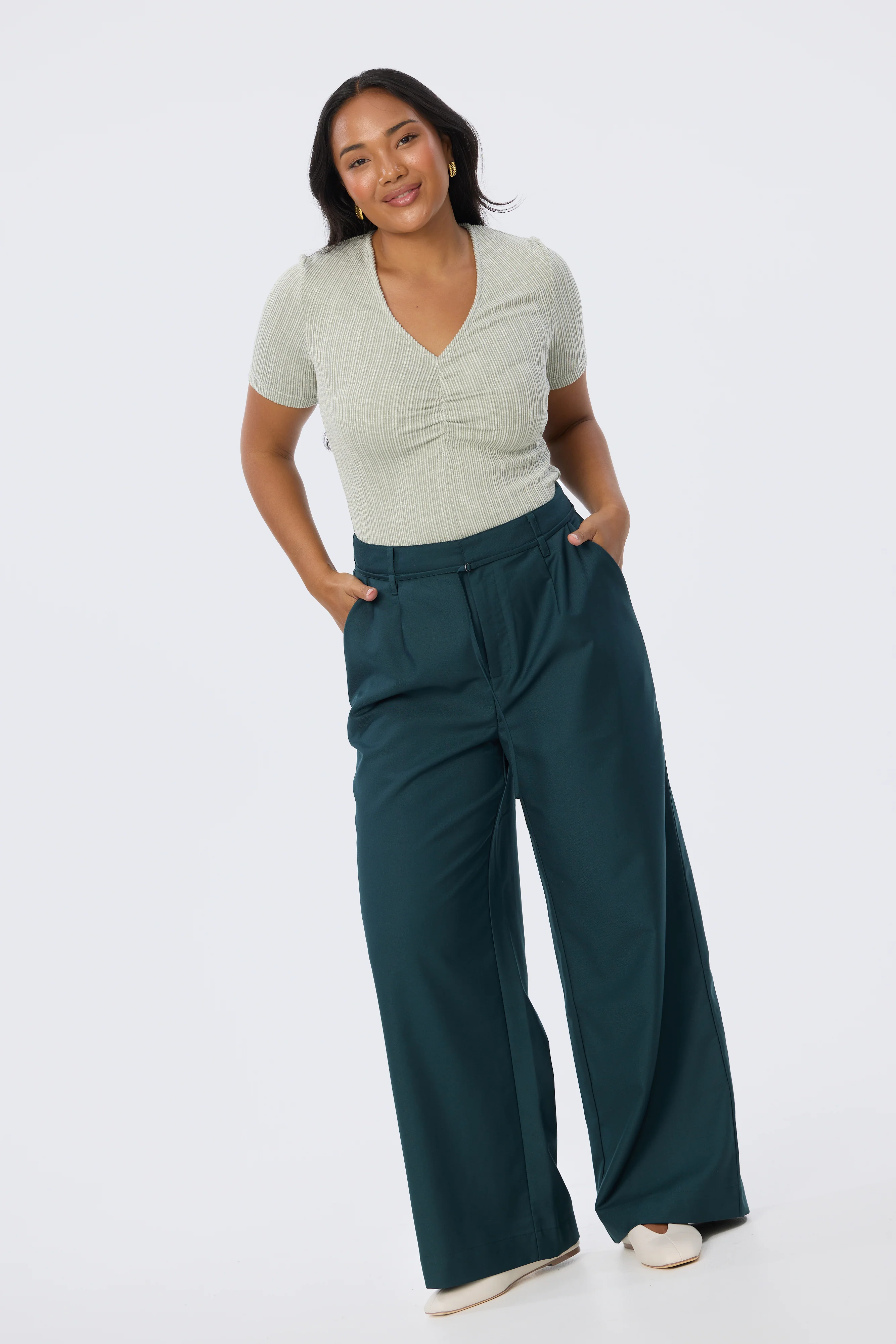 Detachable Belt Tailored Pants - Emerald - Image 2