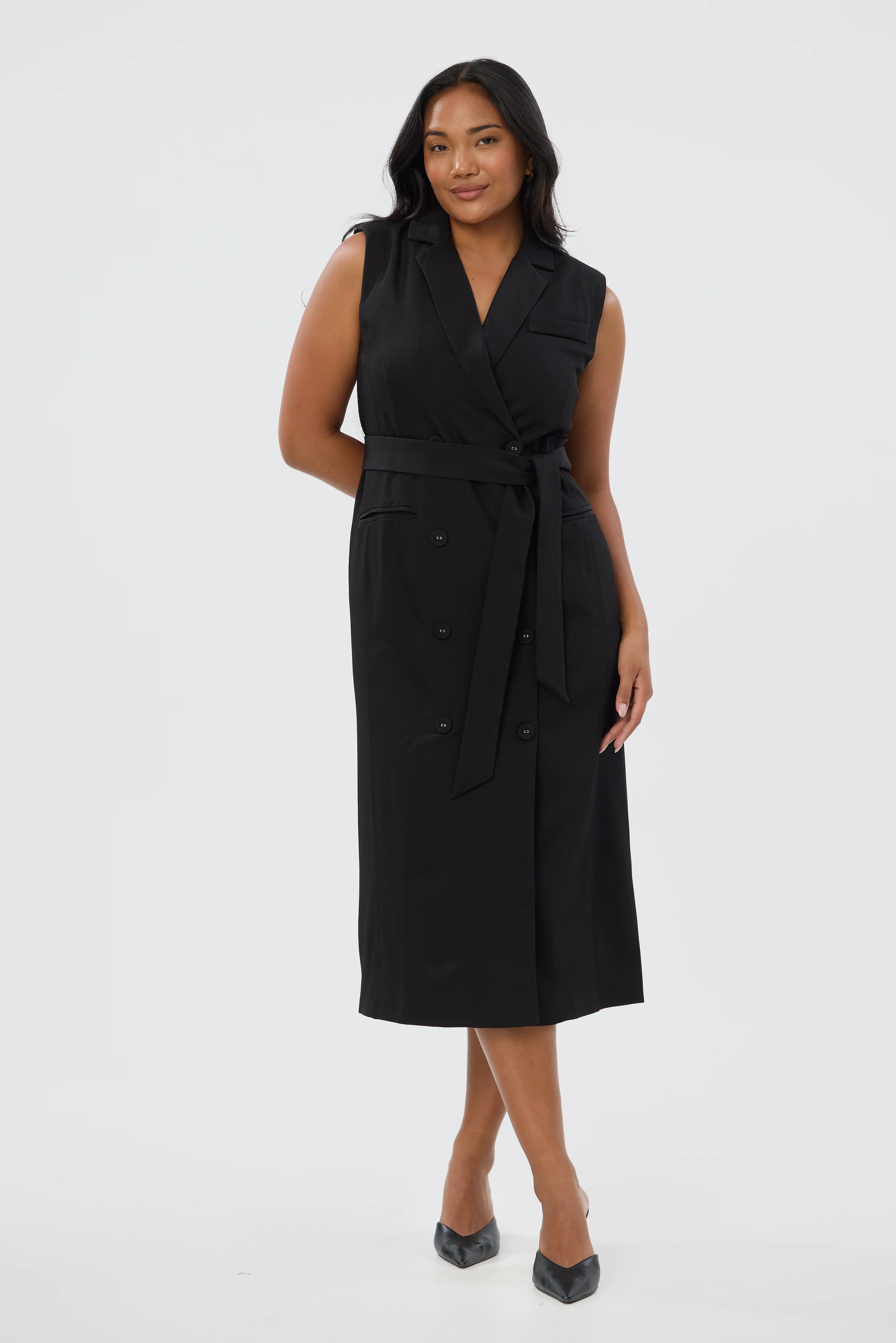Double Breasted Midi Dress - Black