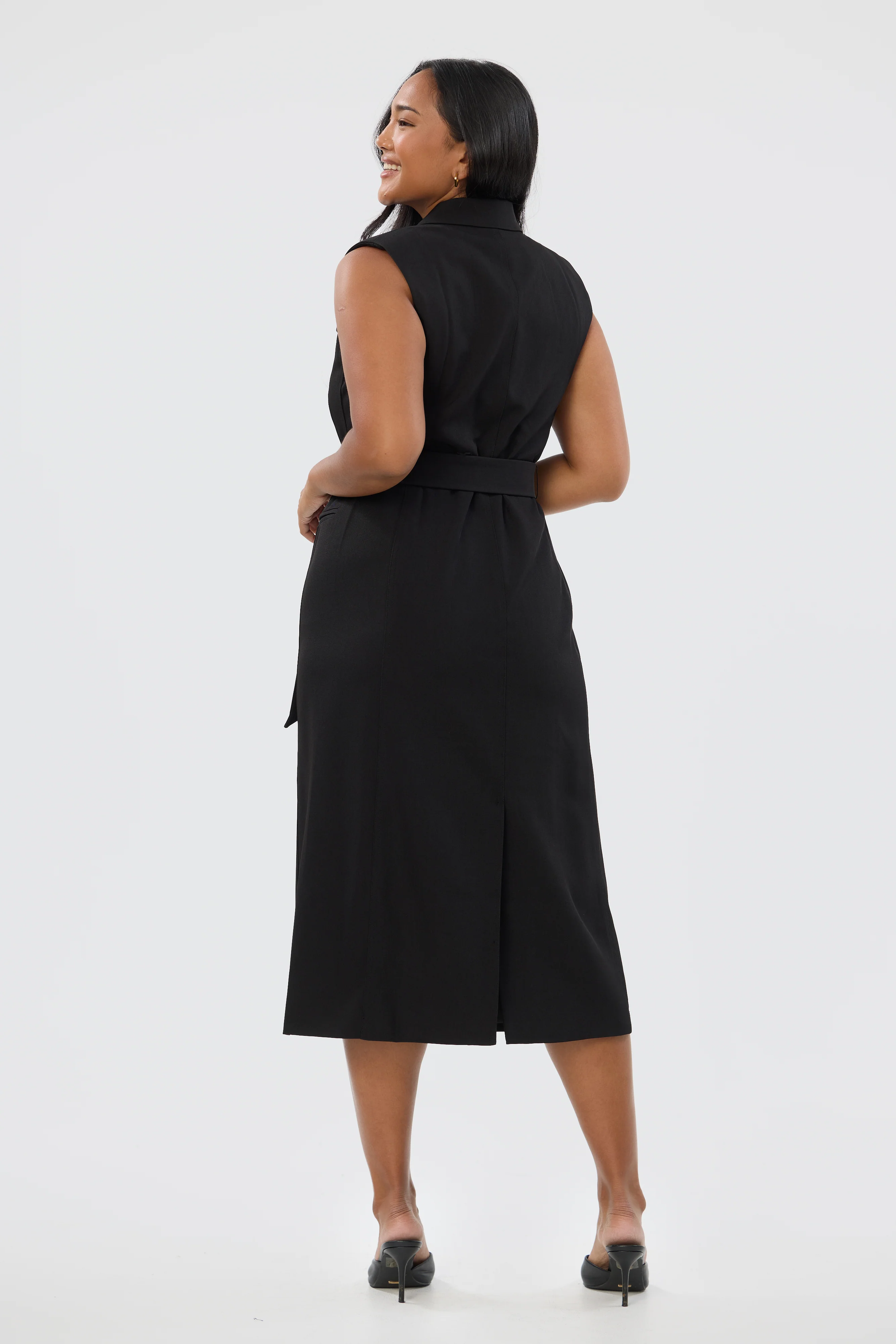 Double Breasted Midi Dress - Black - Image 3