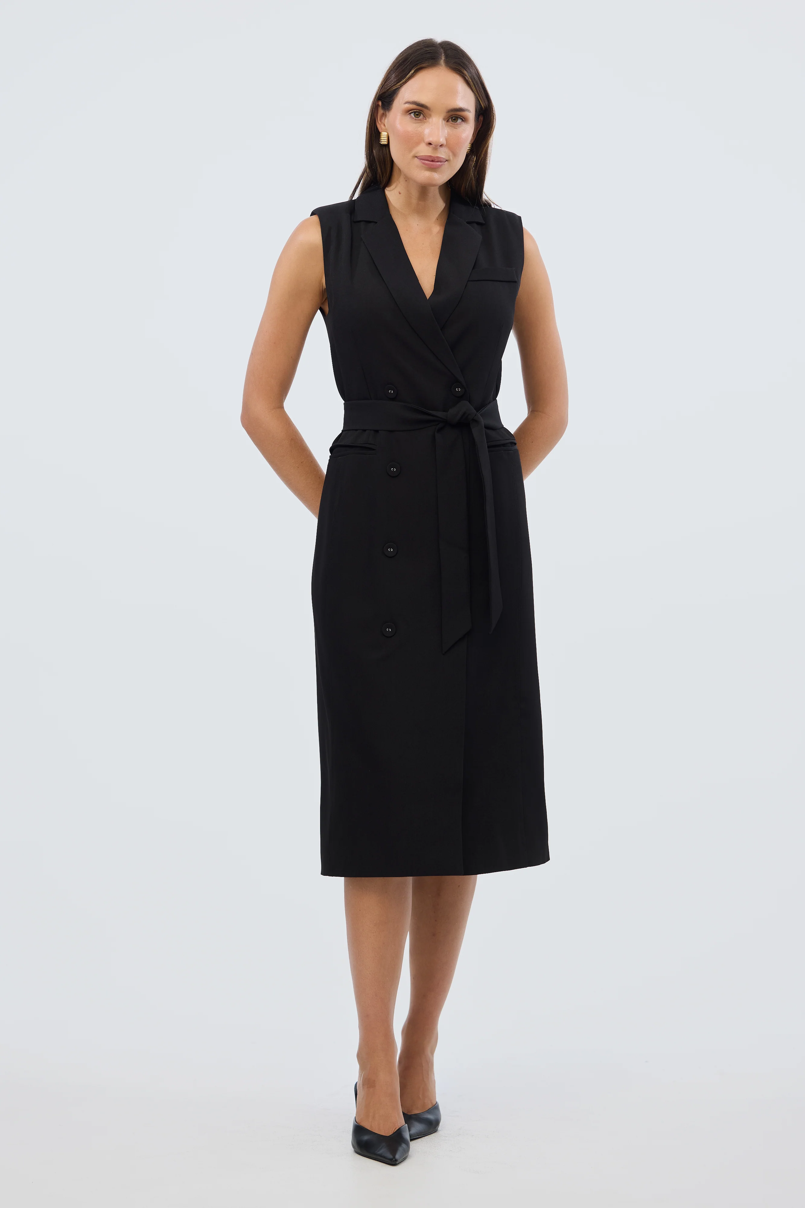 Double Breasted Midi Dress - Black - Image 5