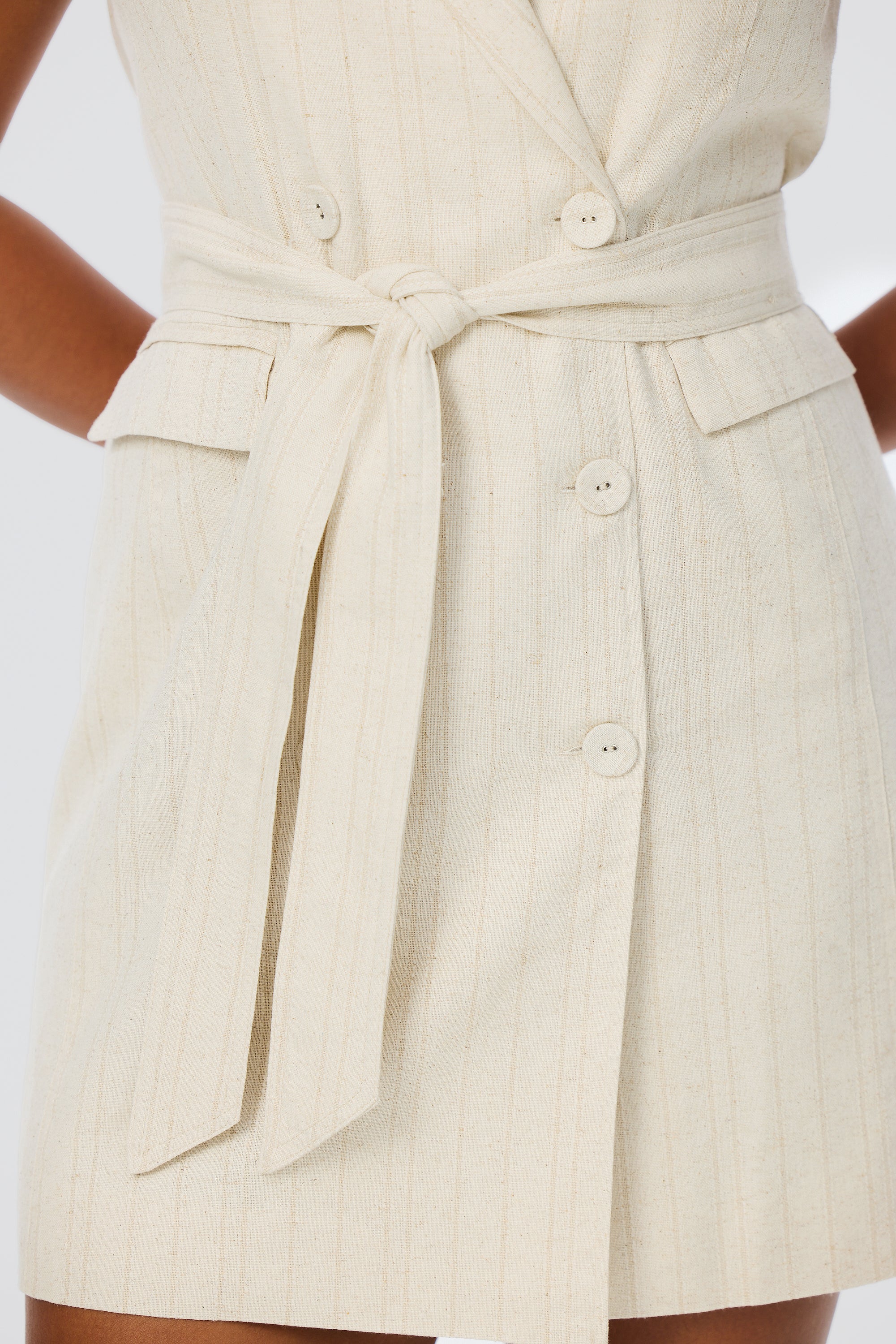 Double Breasted Mini Dress - Oatmeal Stripe - Image 5