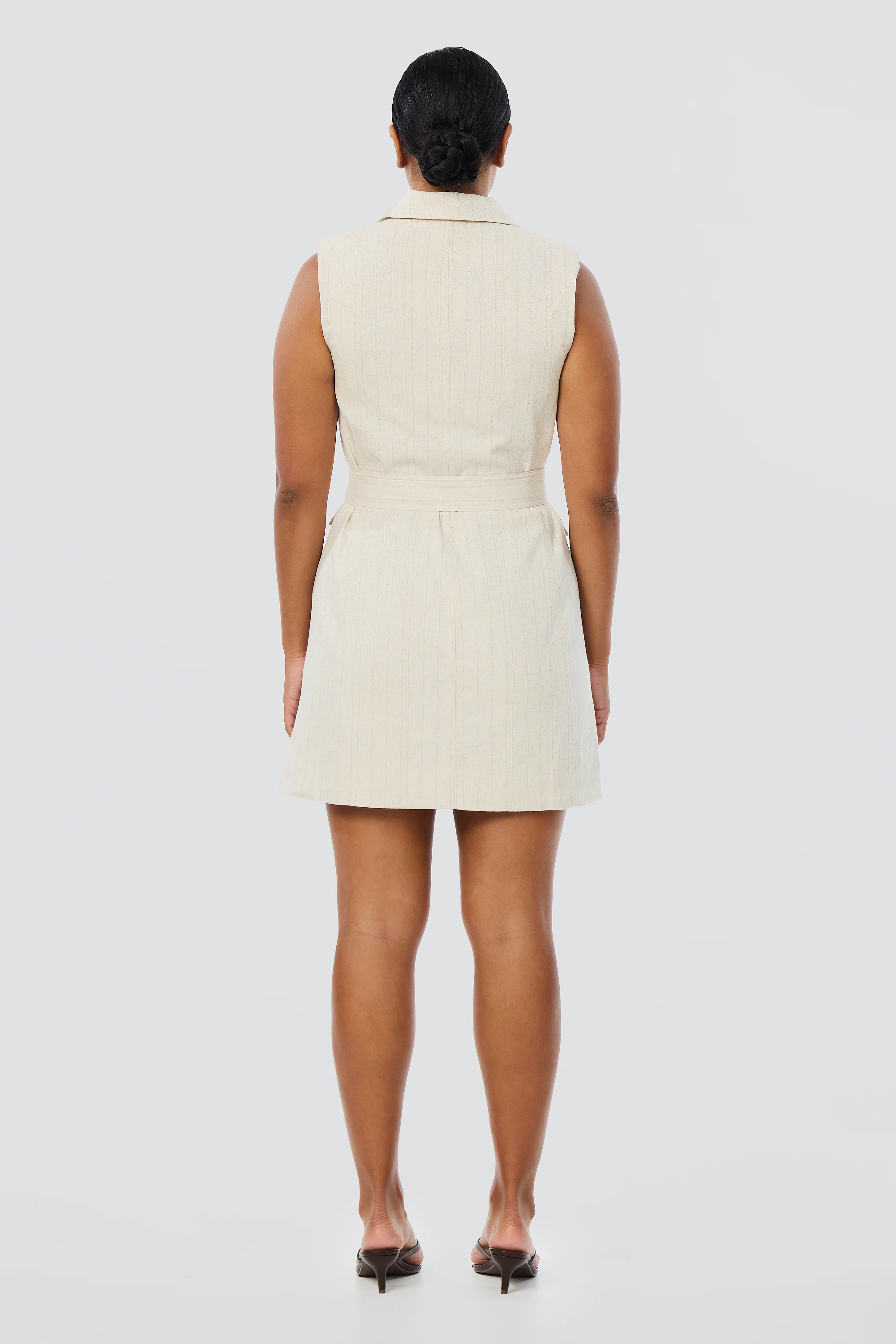 Double Breasted Mini Dress - Oatmeal Stripe - Image 9