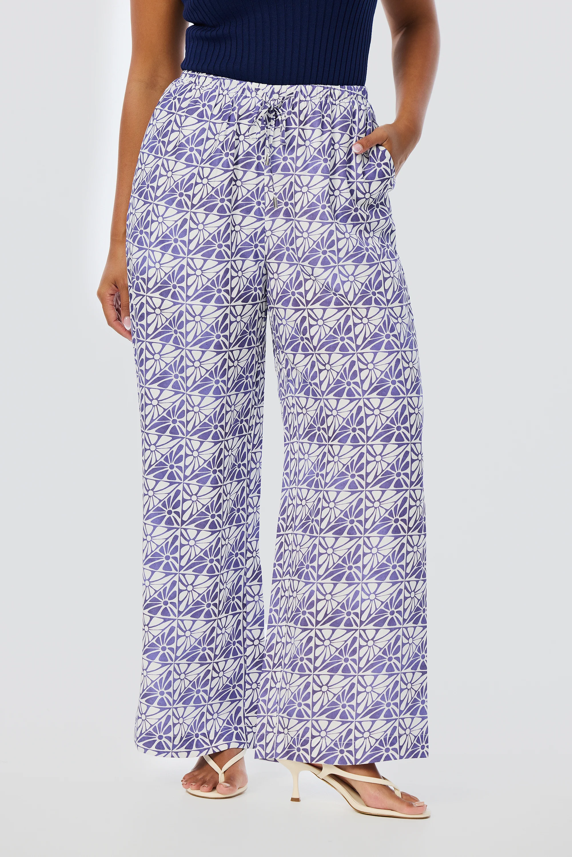 Elastic Waist Pants - Blue Mosaic - Image 3