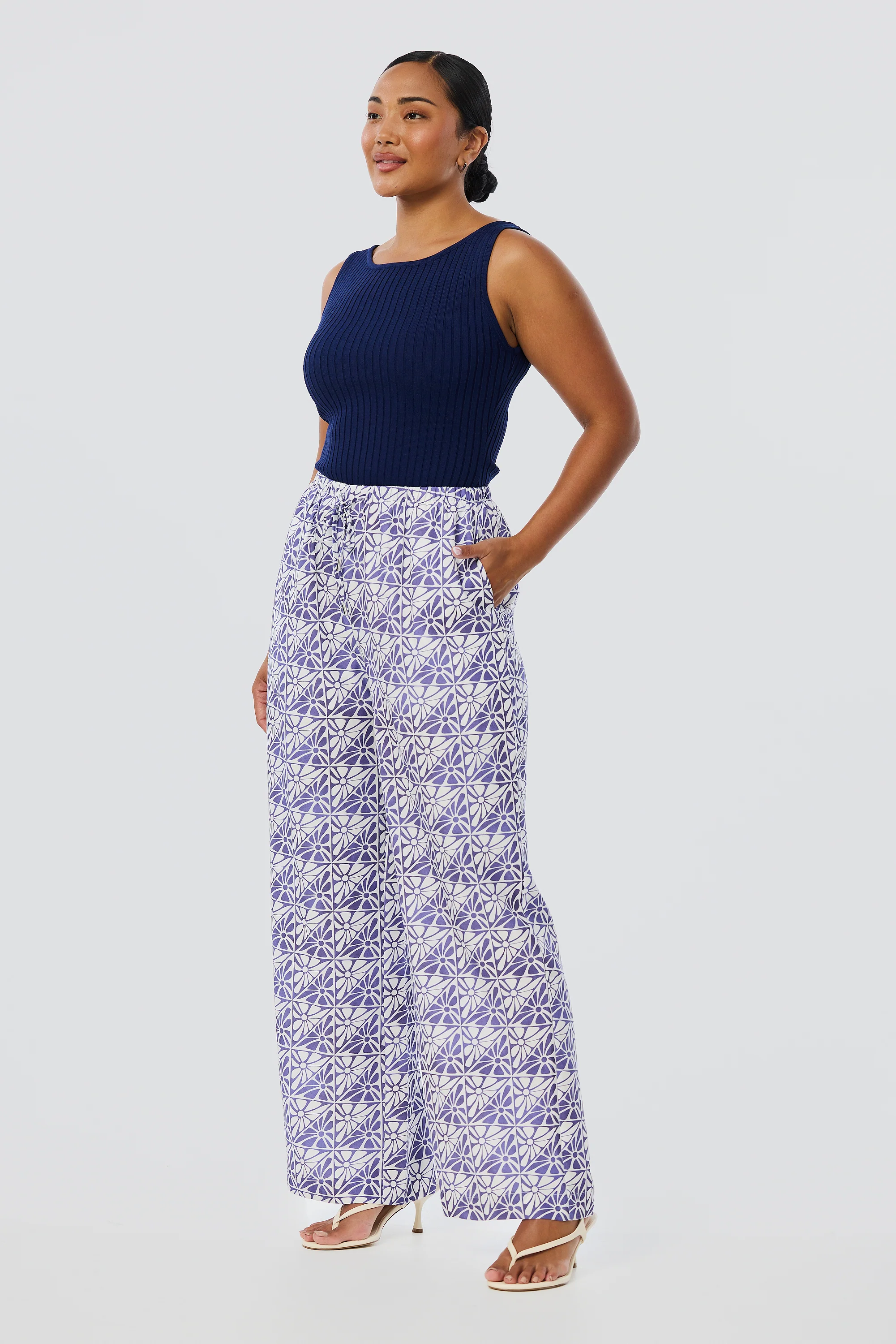 Elastic Waist Pants - Blue Mosaic - Image 4