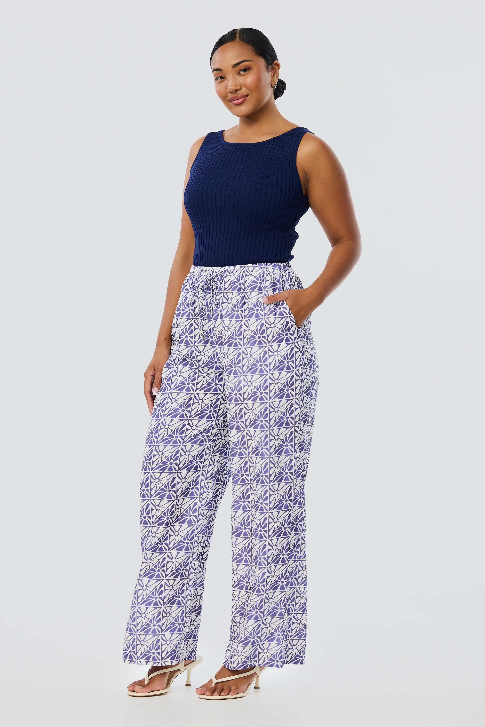 Elastic Waist Pants - Blue Mosaic - Image 5