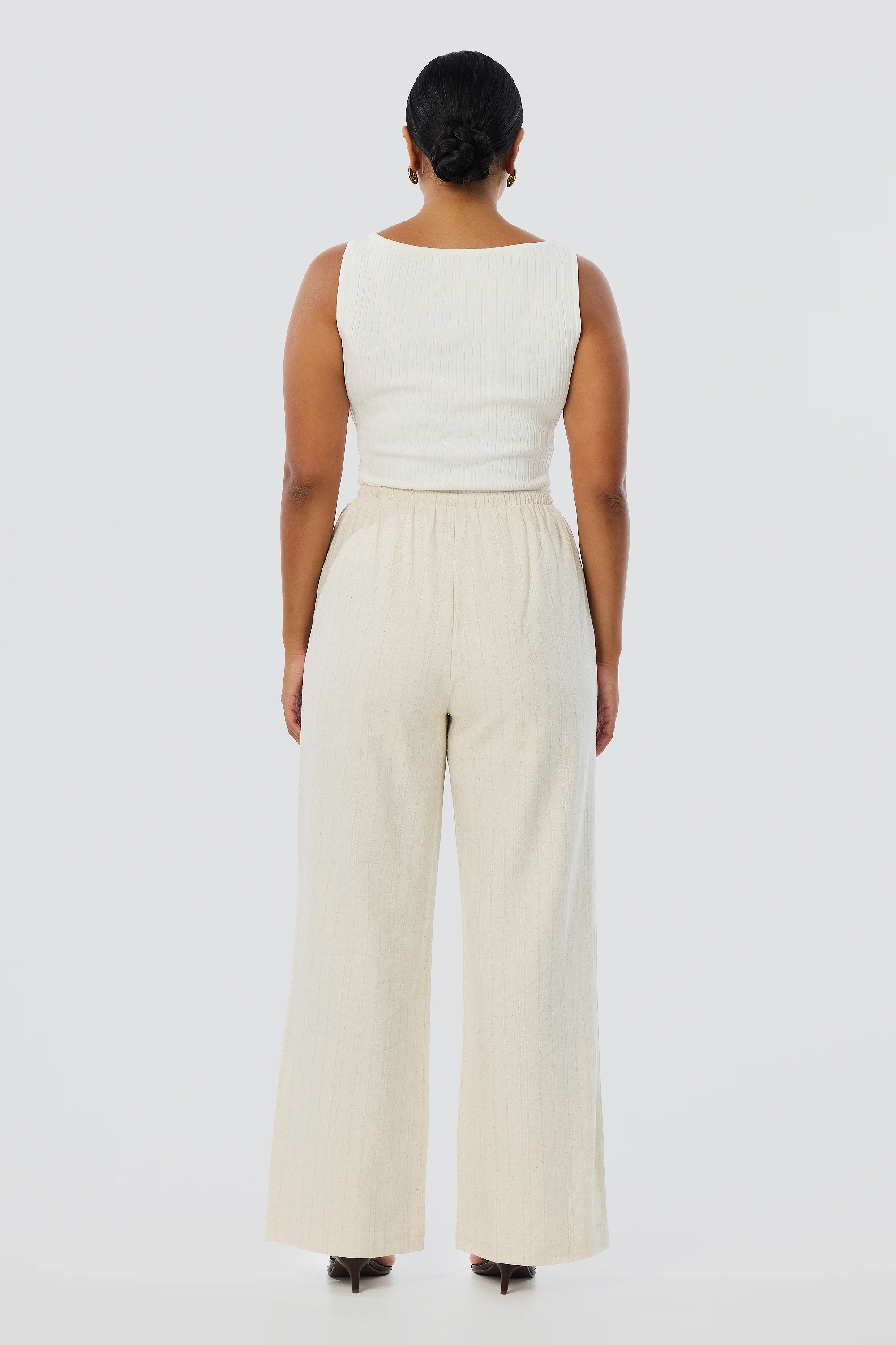Elastic Waist Pants - Oatmeal Stripe - Image 6