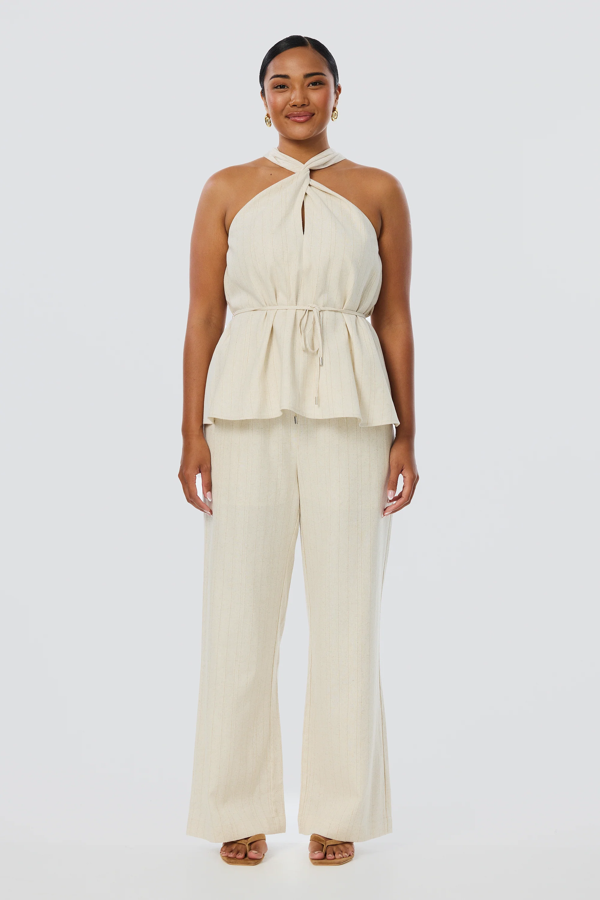 Elastic Waist Pants - Oatmeal Stripe - Image 7