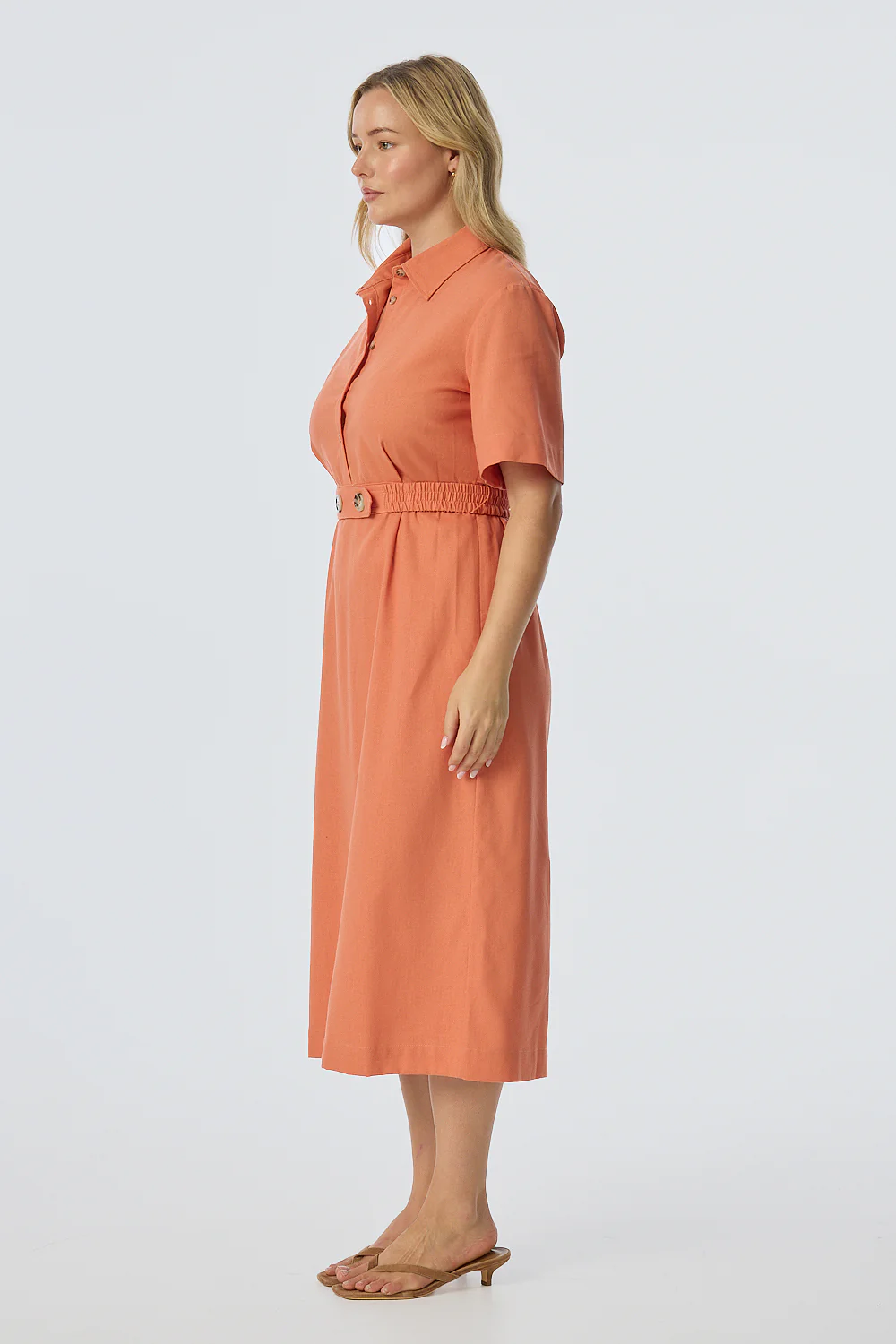 Elastic Waist Shirt Dress - Apricot - Image 5