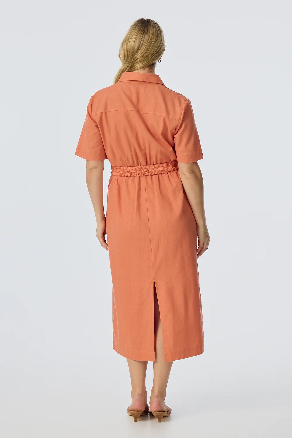 Elastic Waist Shirt Dress - Apricot - Image 6