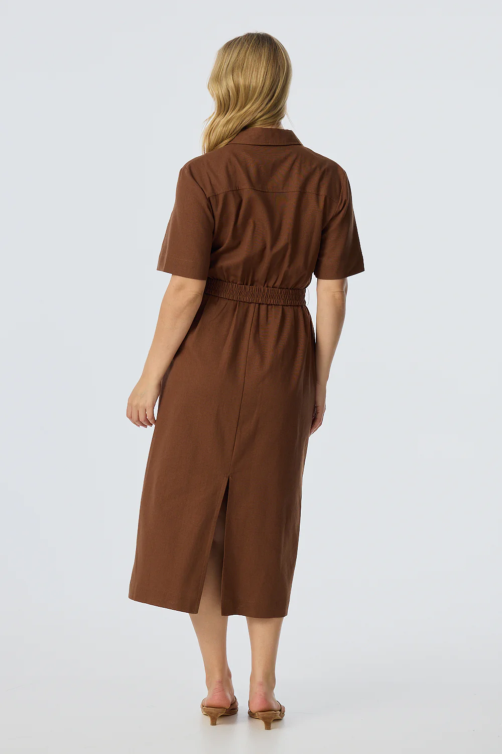 Elastic Waist Shirt Dress - Walnut - Image 5