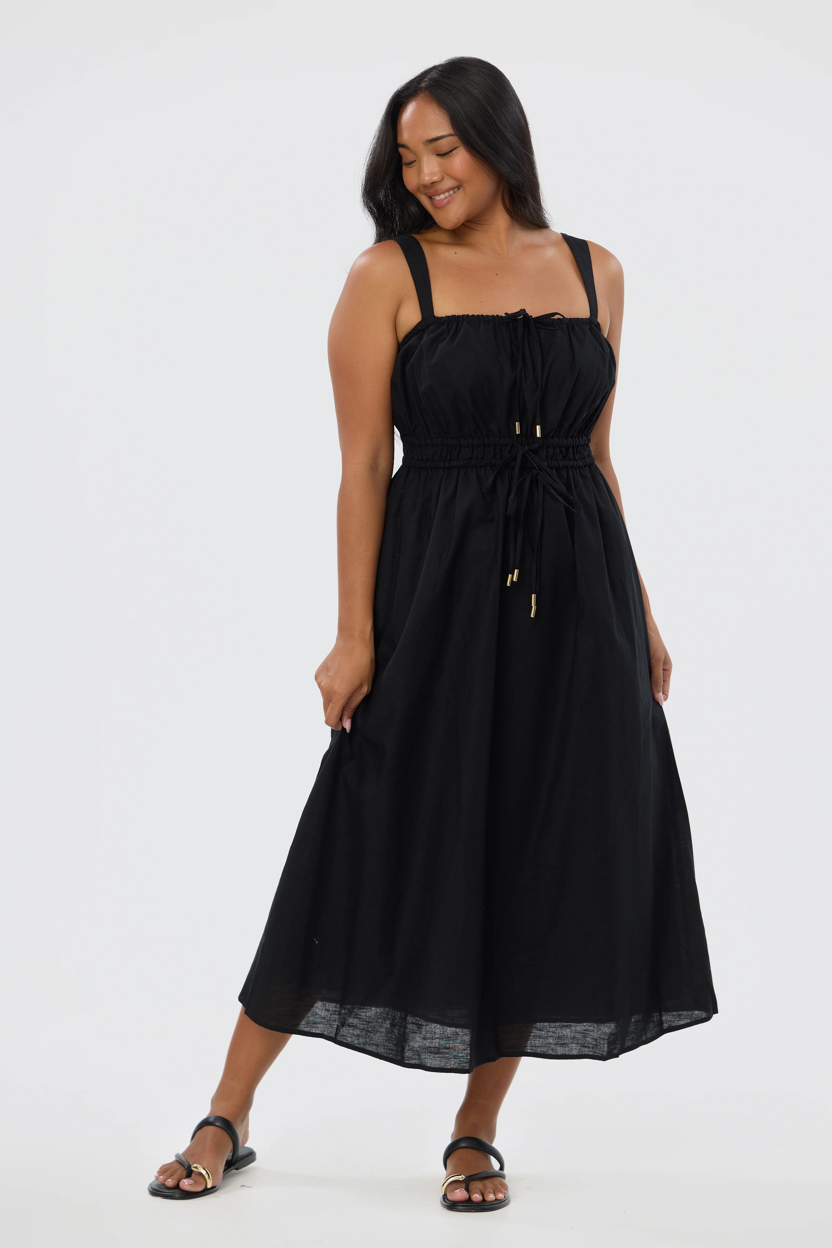 Gathered Midi Dress - Black