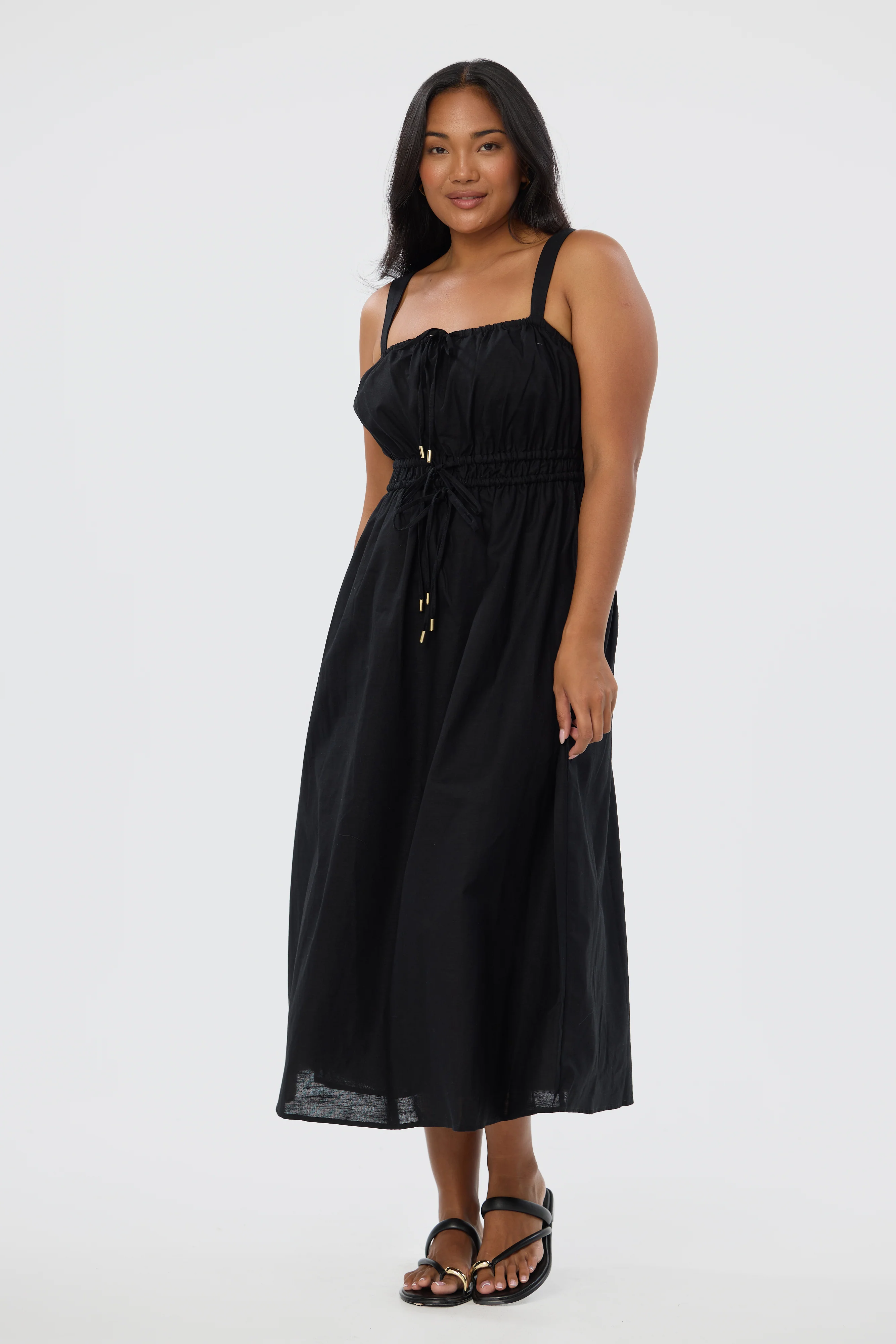Gathered Midi Dress - Black - Image 2