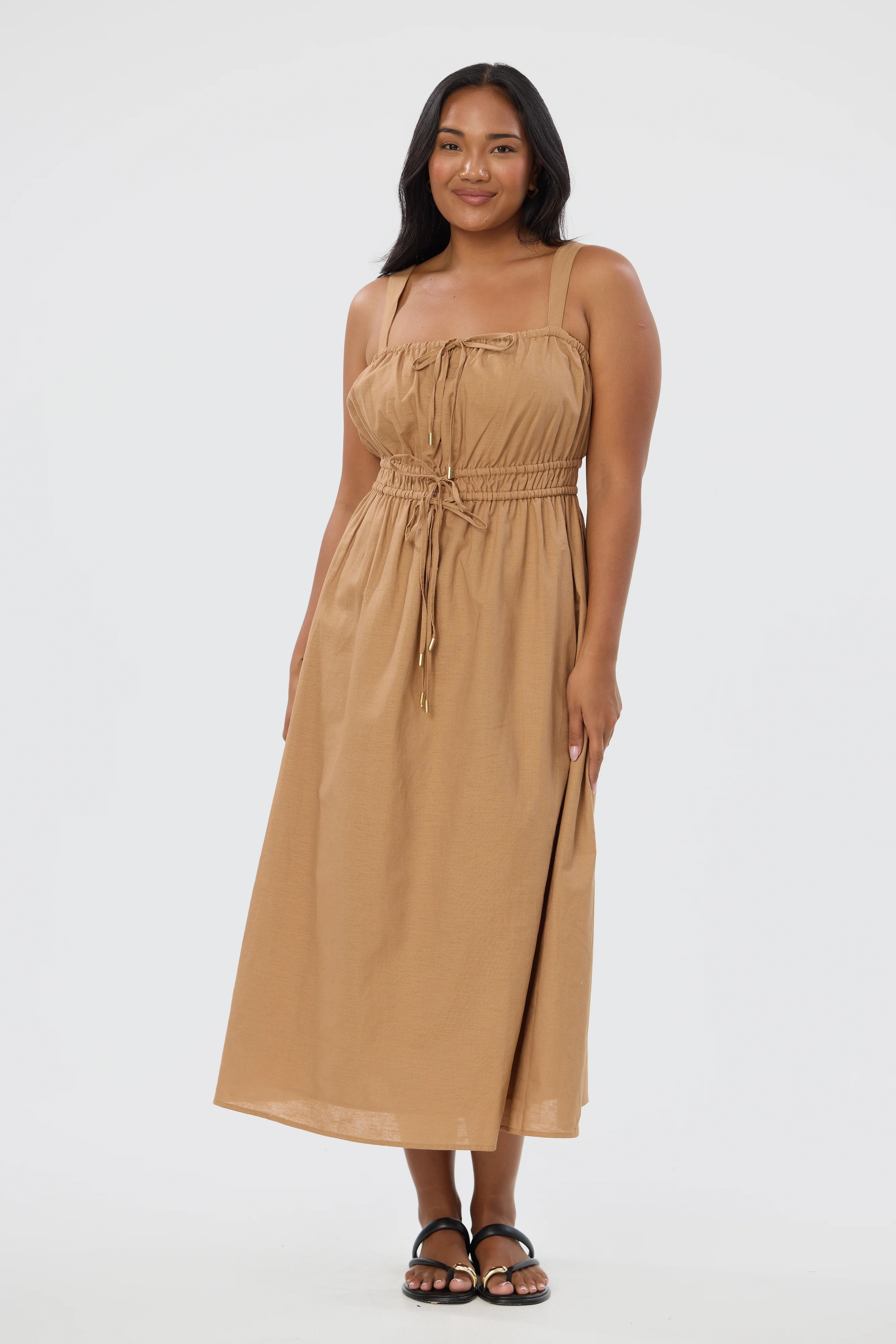 Gathered Midi Dress - Copper