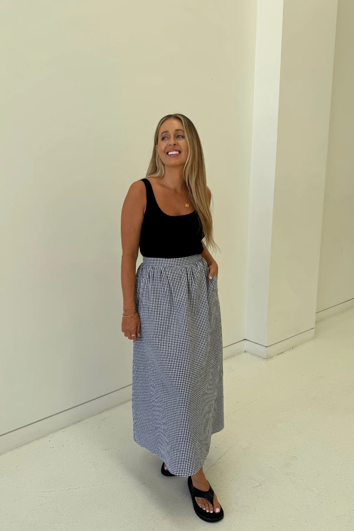 Gathered Midi Skirt- Black/White Gingham - Image 11