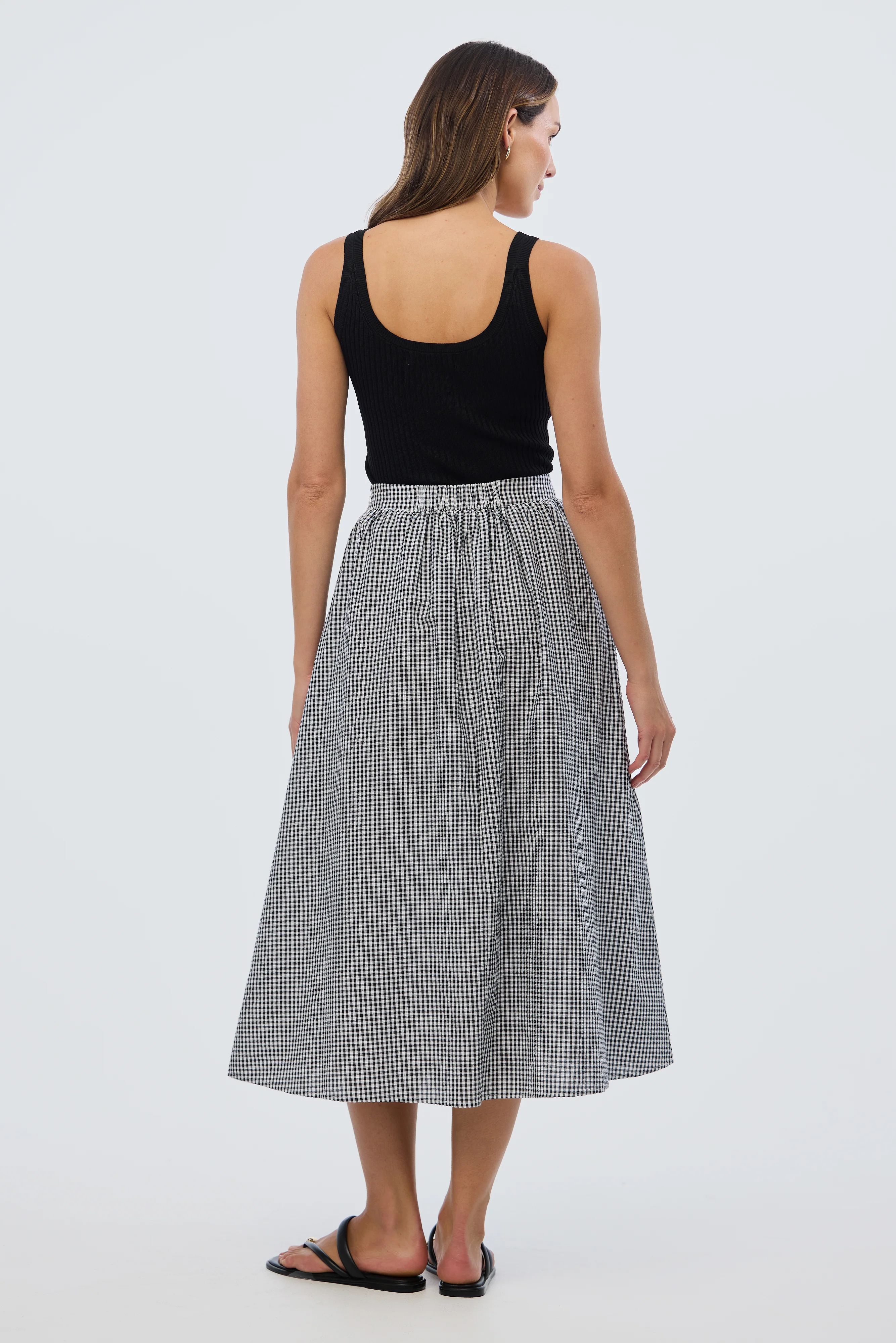 Gathered Midi Skirt- Black/White Gingham - Image 6