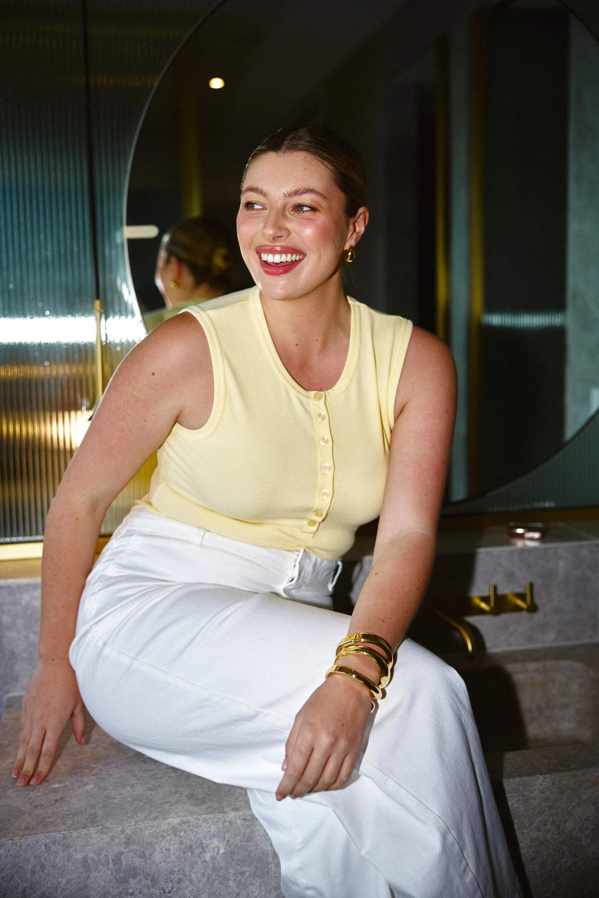 Half Placket Ribbed Tank - Panna Cotta - Image 10