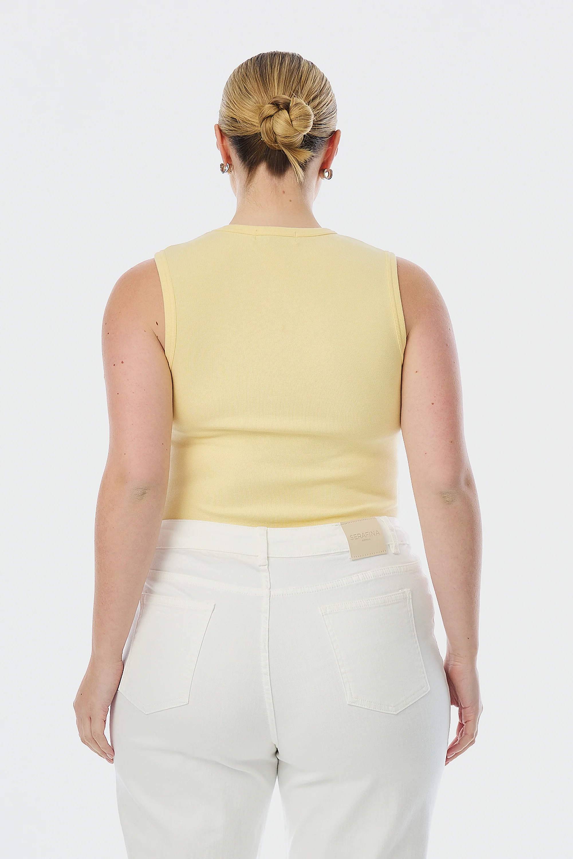 Half Placket Ribbed Tank - Panna Cotta - Image 3