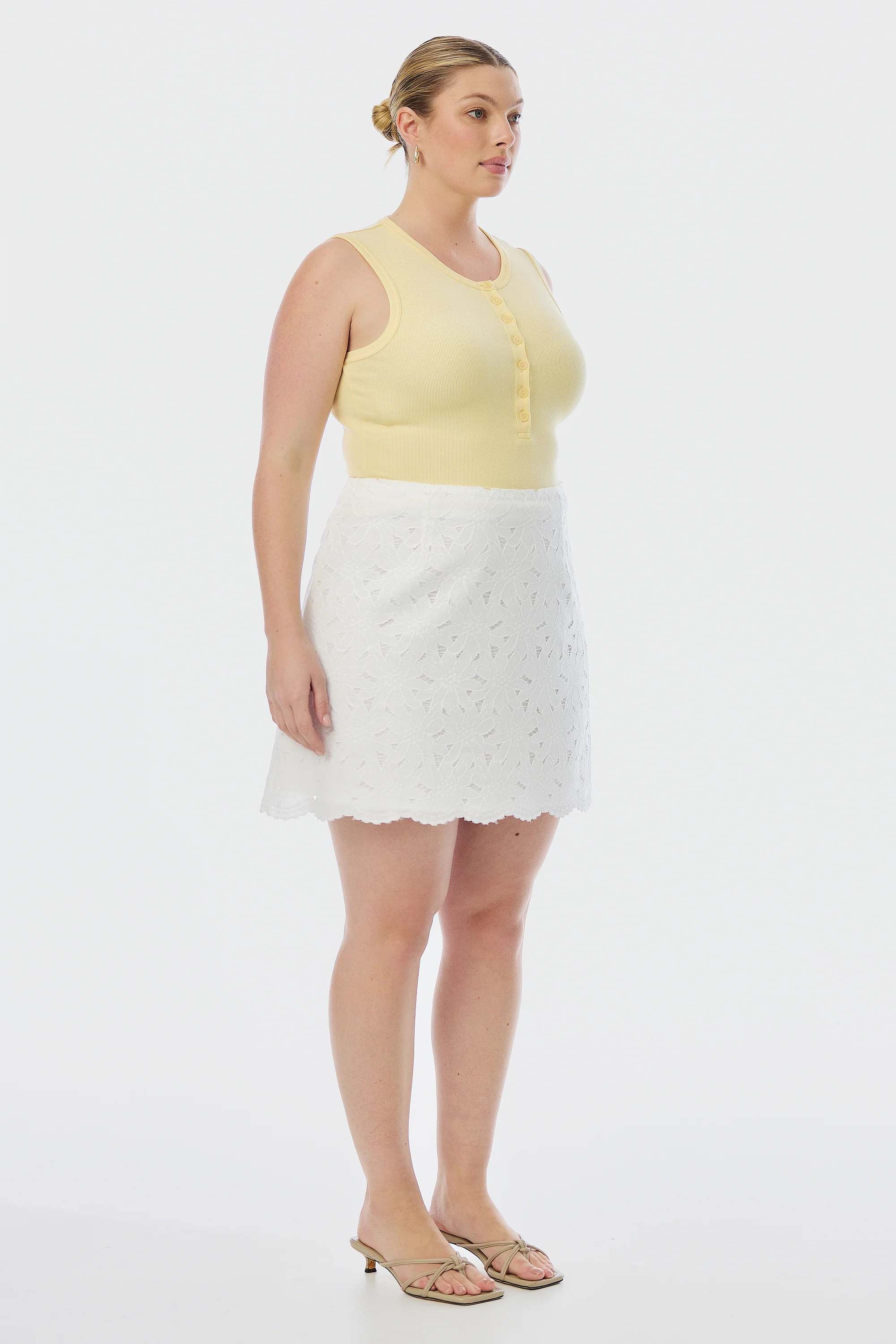 Half Placket Ribbed Tank - Panna Cotta - Image 6