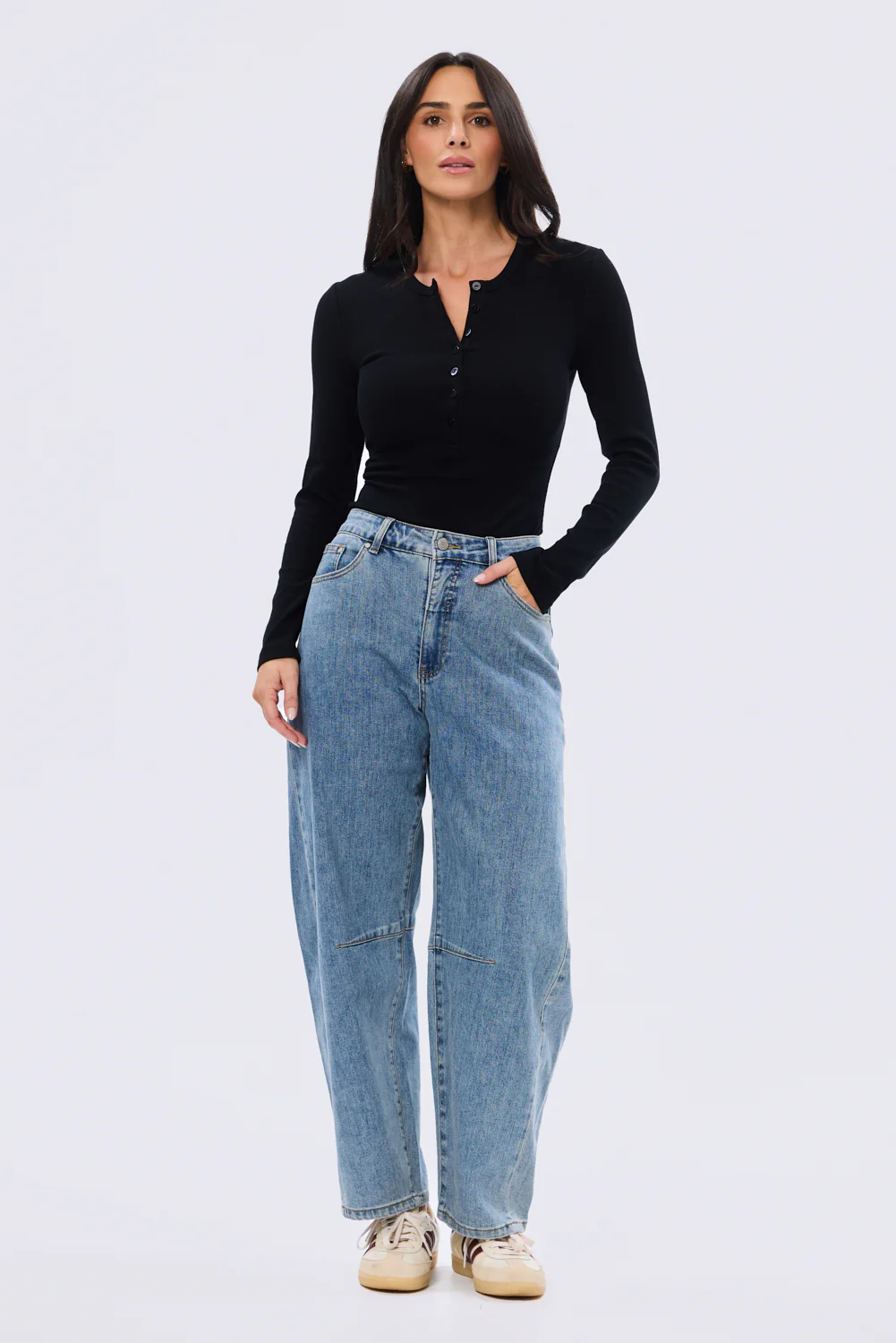 Henley Long Sleeve Top - Black - Image 2