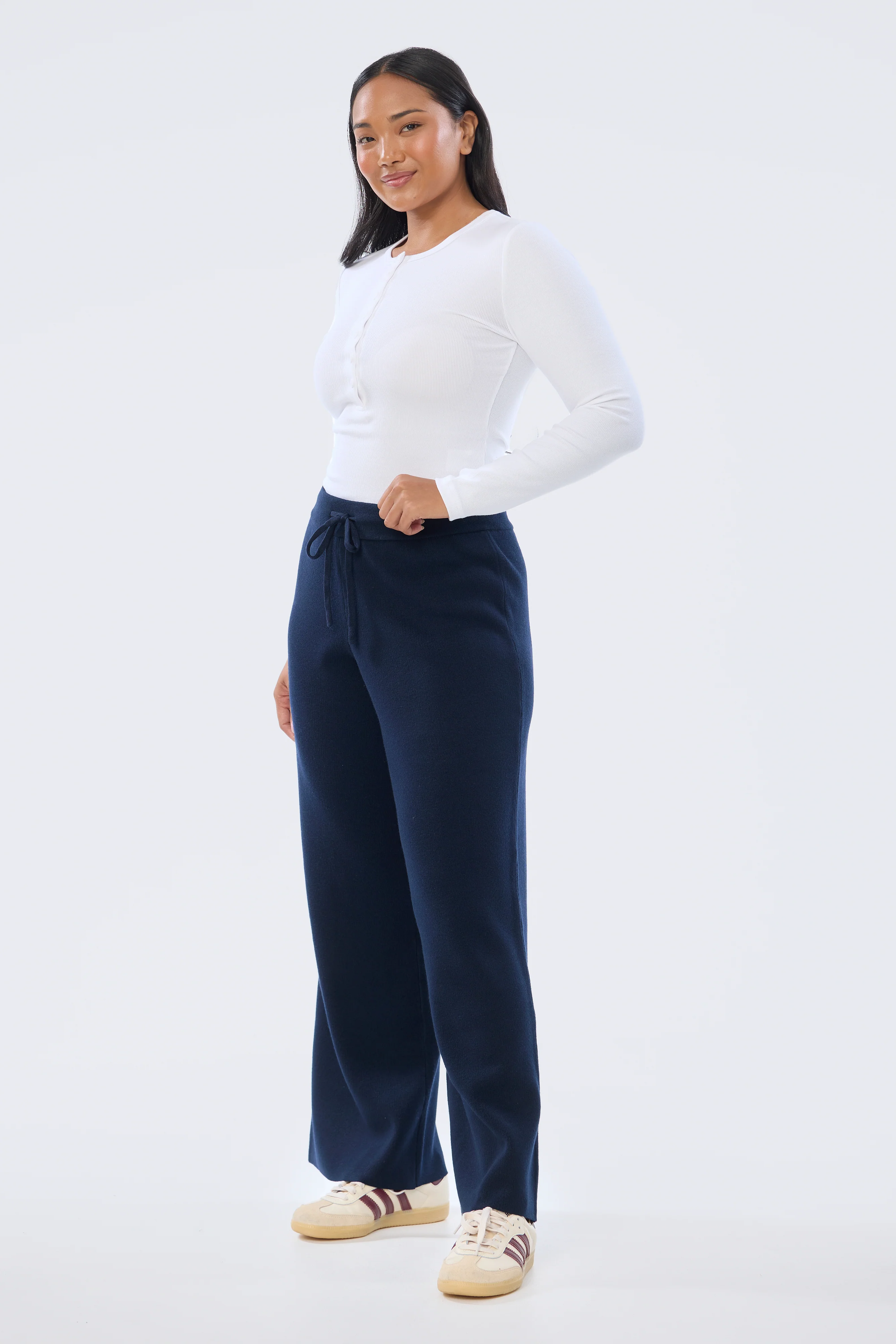 Knit Drawstring Pants - Navy - Image 3