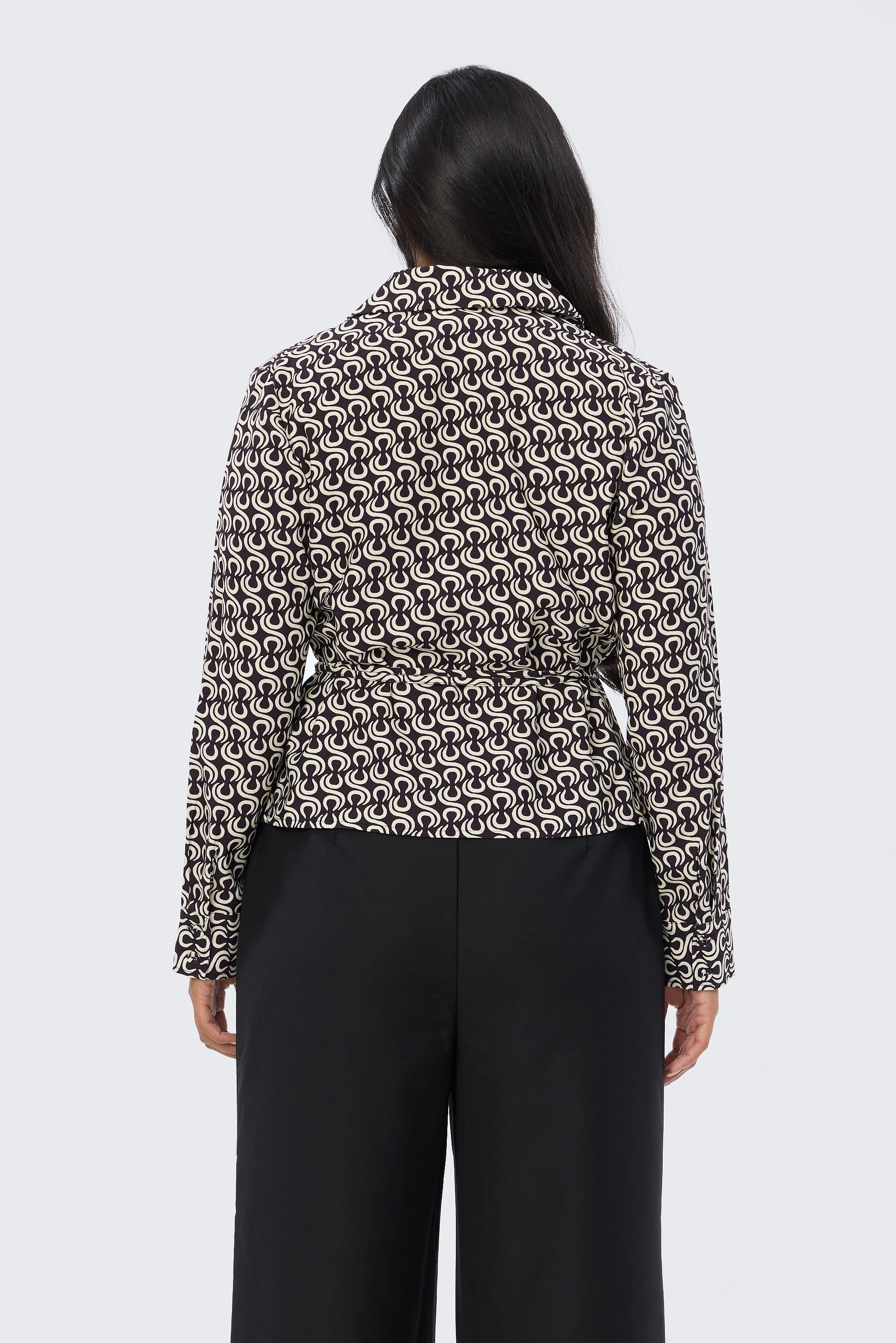 Long Sleeve Wrap Shirt - Aubergine Geo - Image 4