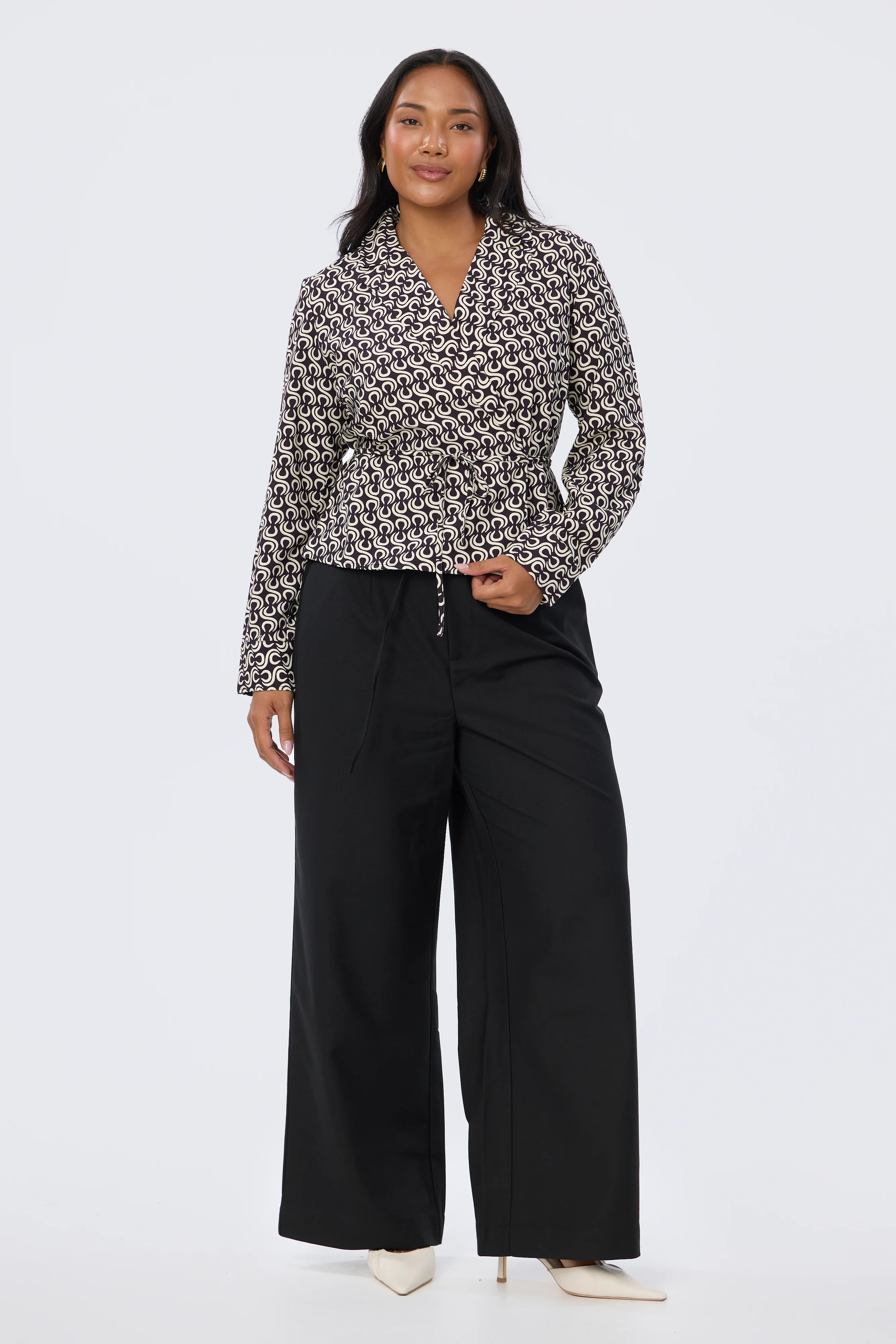 Long Sleeve Wrap Shirt - Aubergine Geo - Image 6