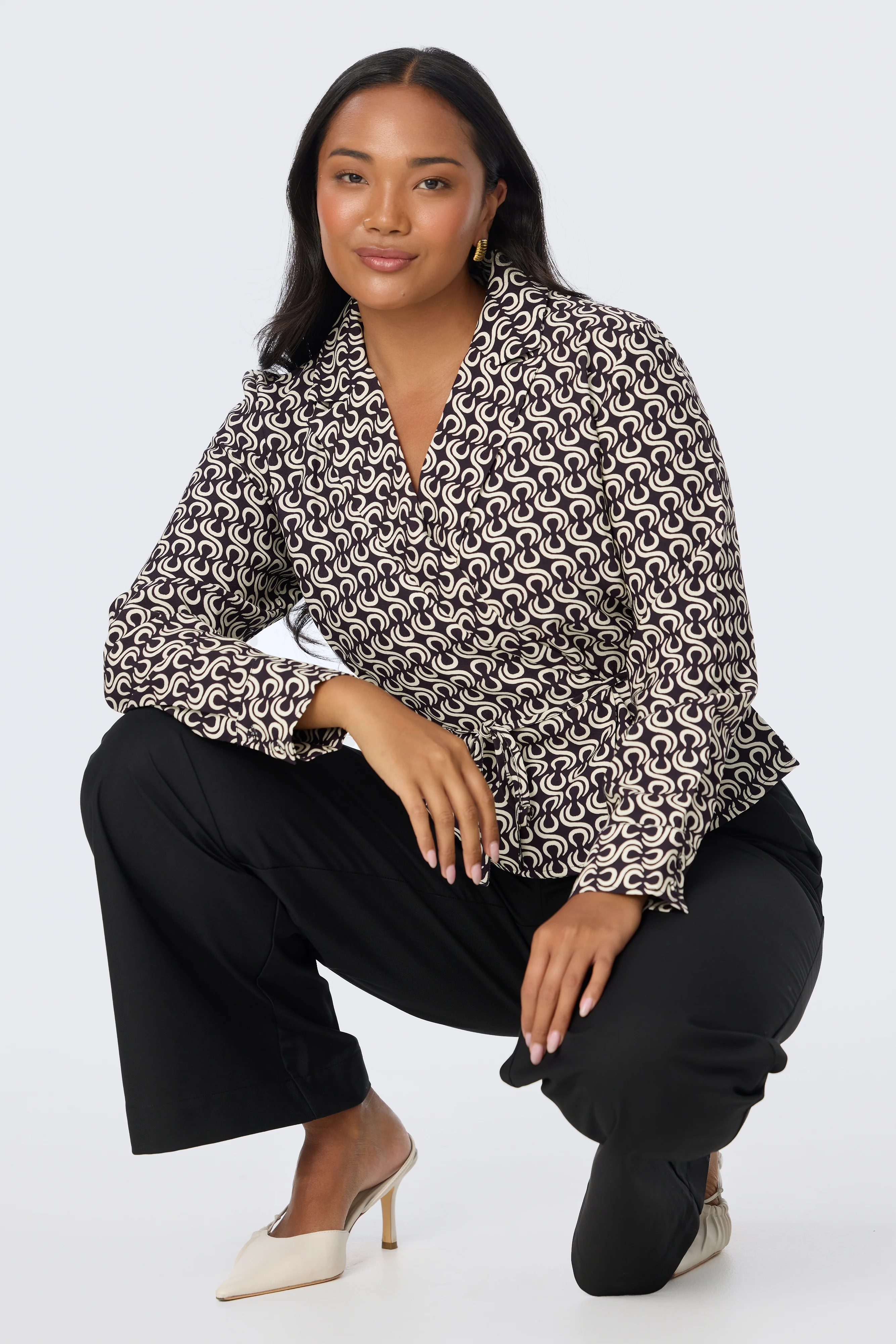 Long Sleeve Wrap Shirt - Aubergine Geo - Image 8