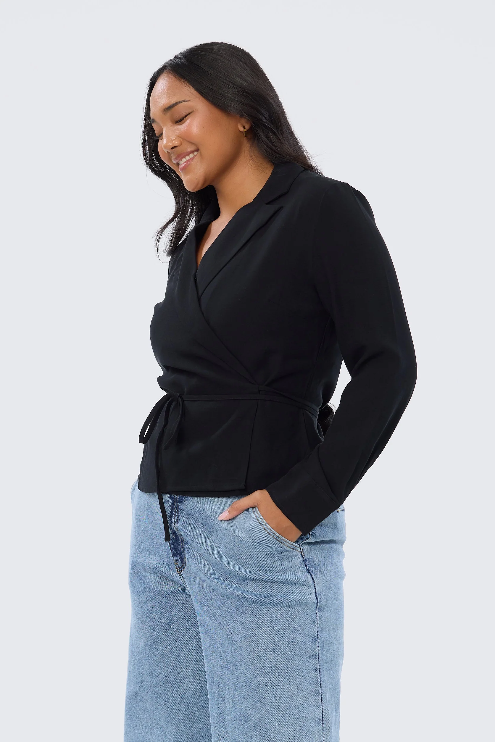 Long Sleeve Wrap Shirt - Black - Image 3