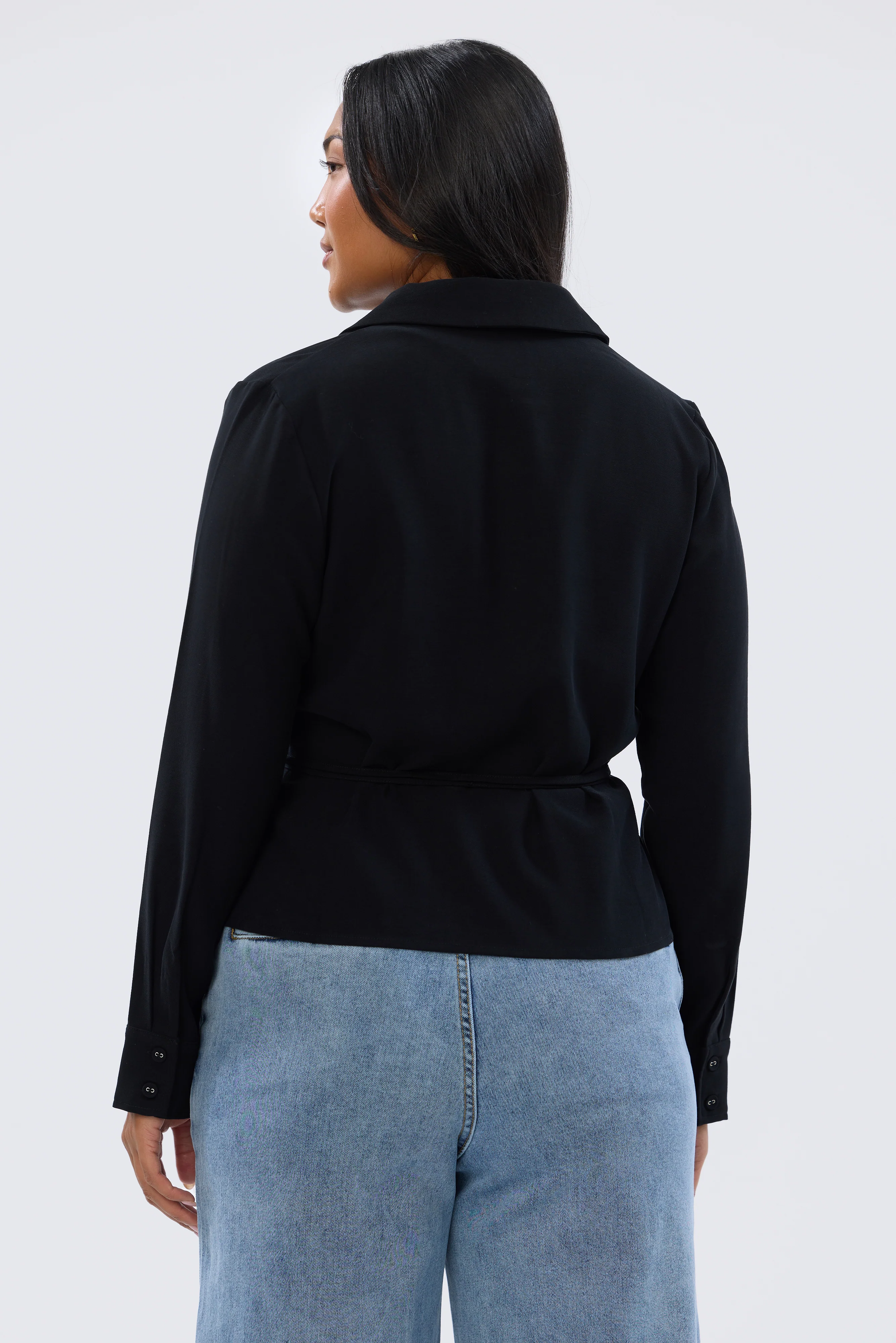 Long Sleeve Wrap Shirt - Black - Image 4
