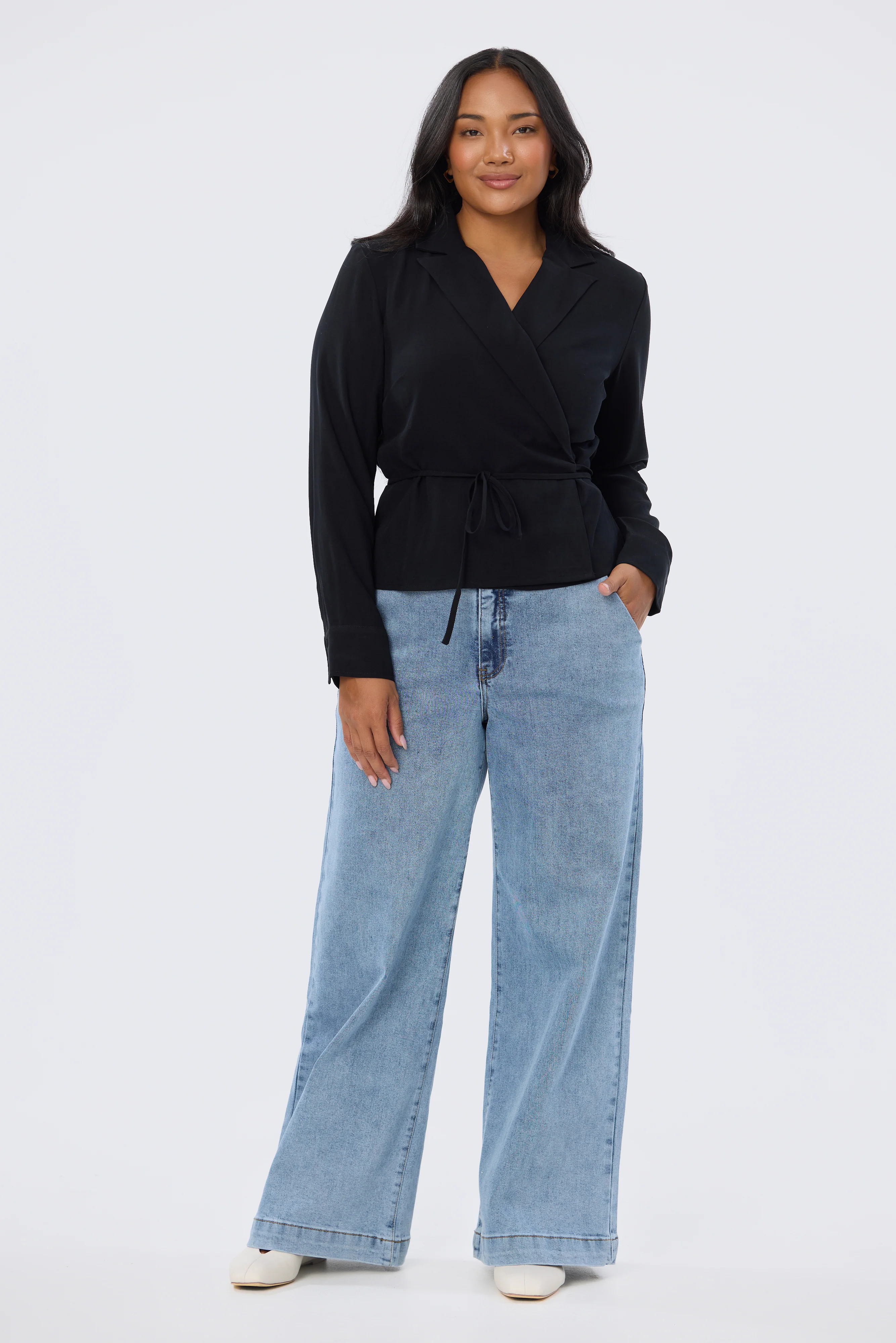 Long Sleeve Wrap Shirt - Black - Image 6