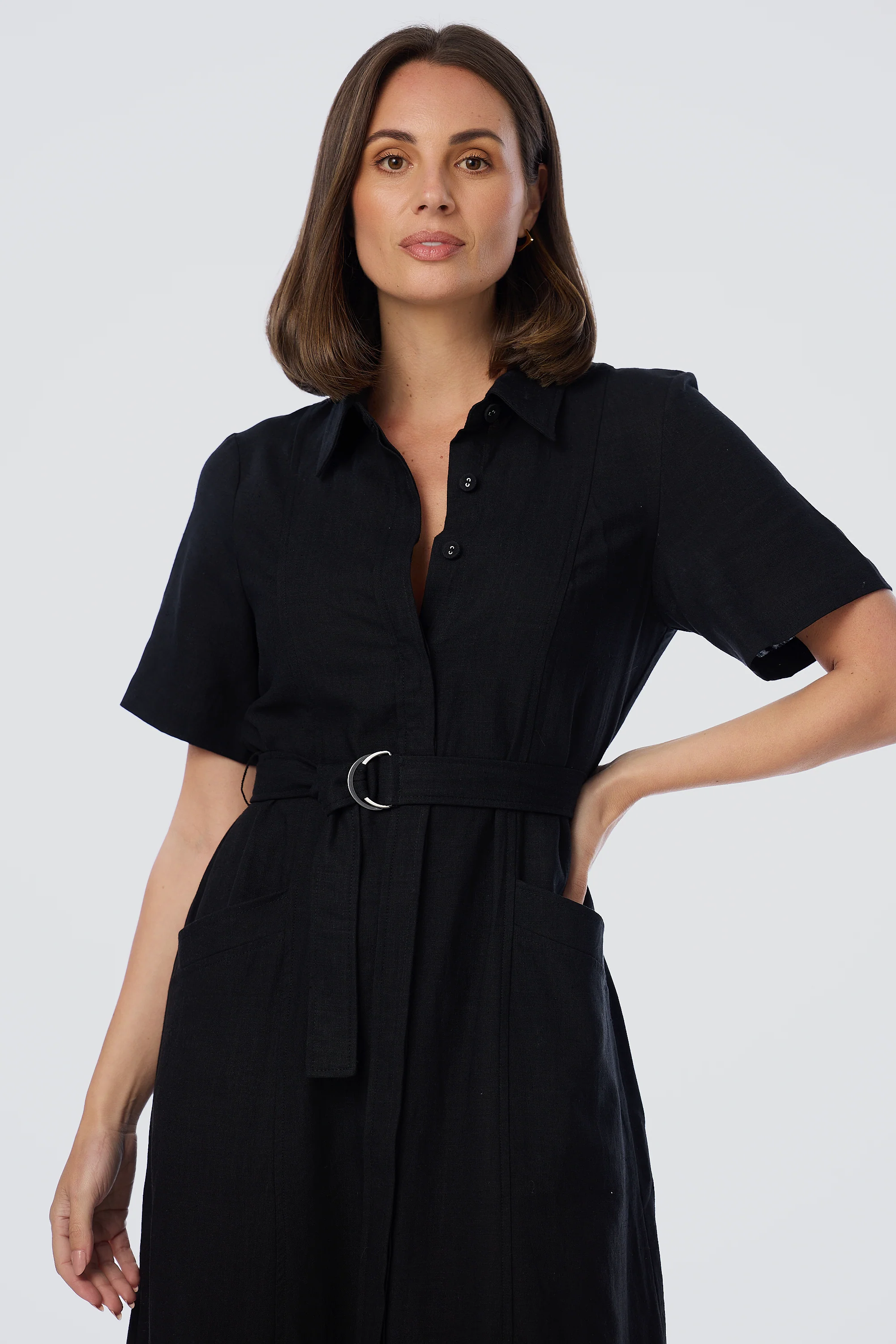 Panelled Shirt Dress - Black - Image 3