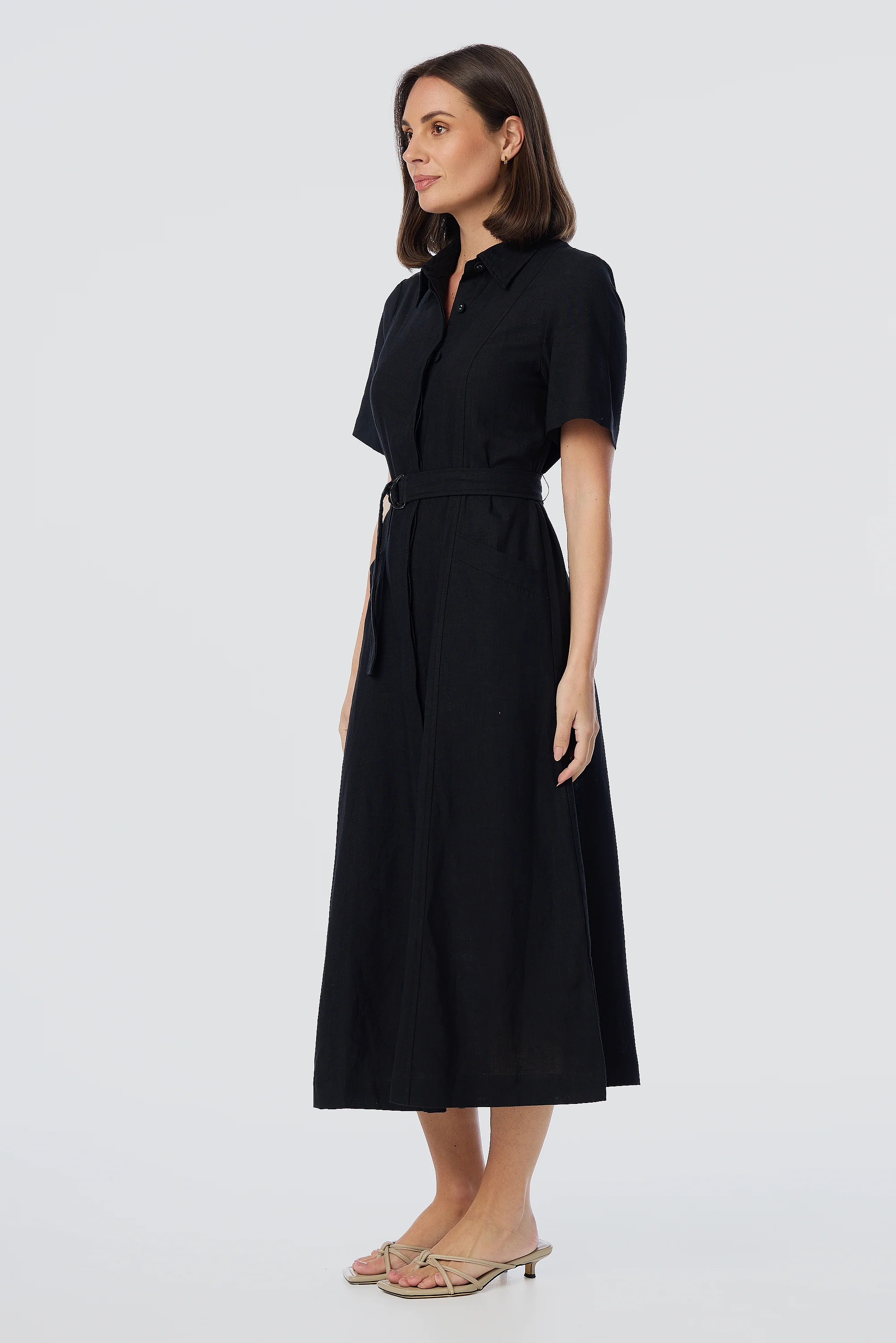 Panelled Shirt Dress - Black - Image 5
