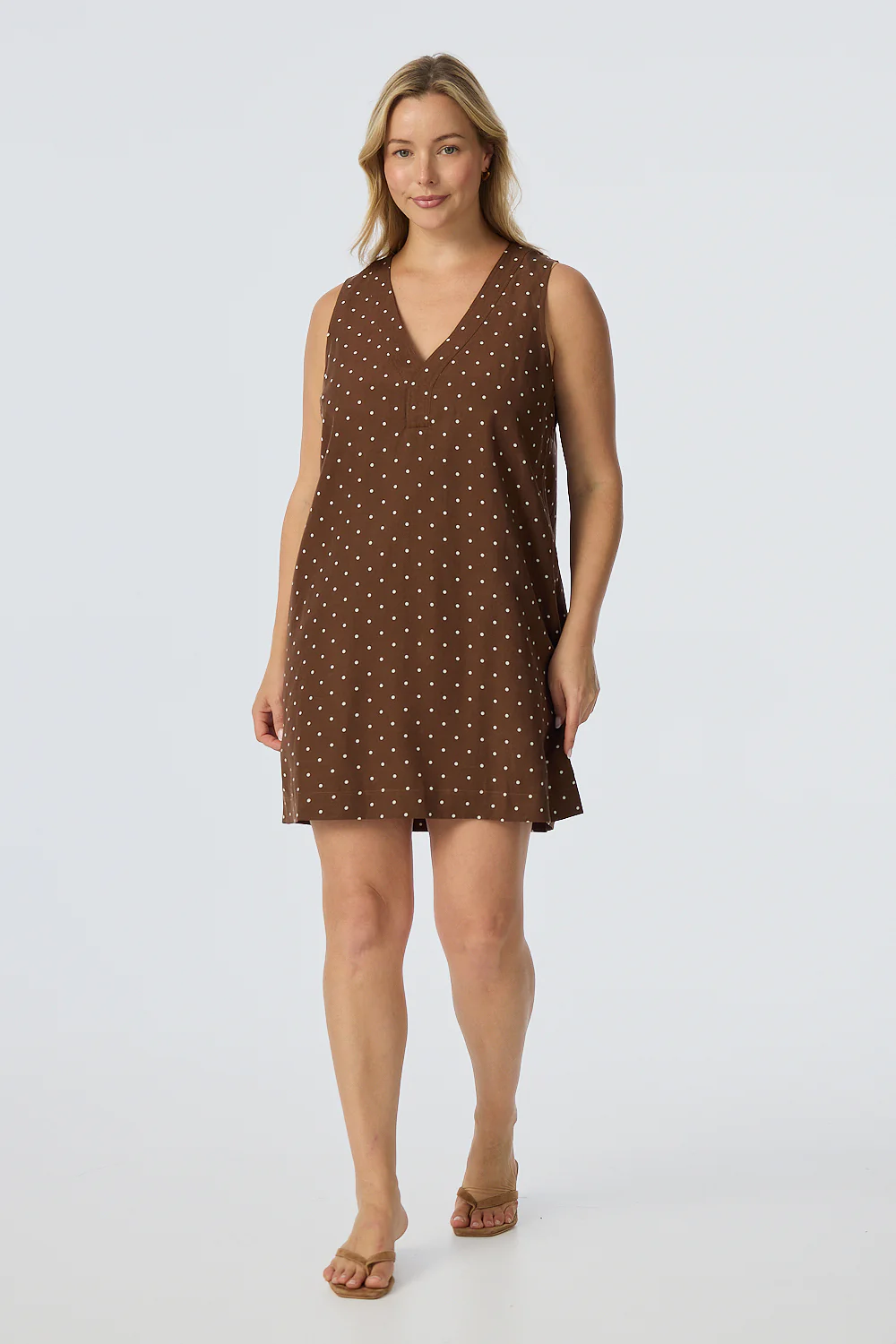 Placket Mini Dress - Walnut/White Spot - Image 3