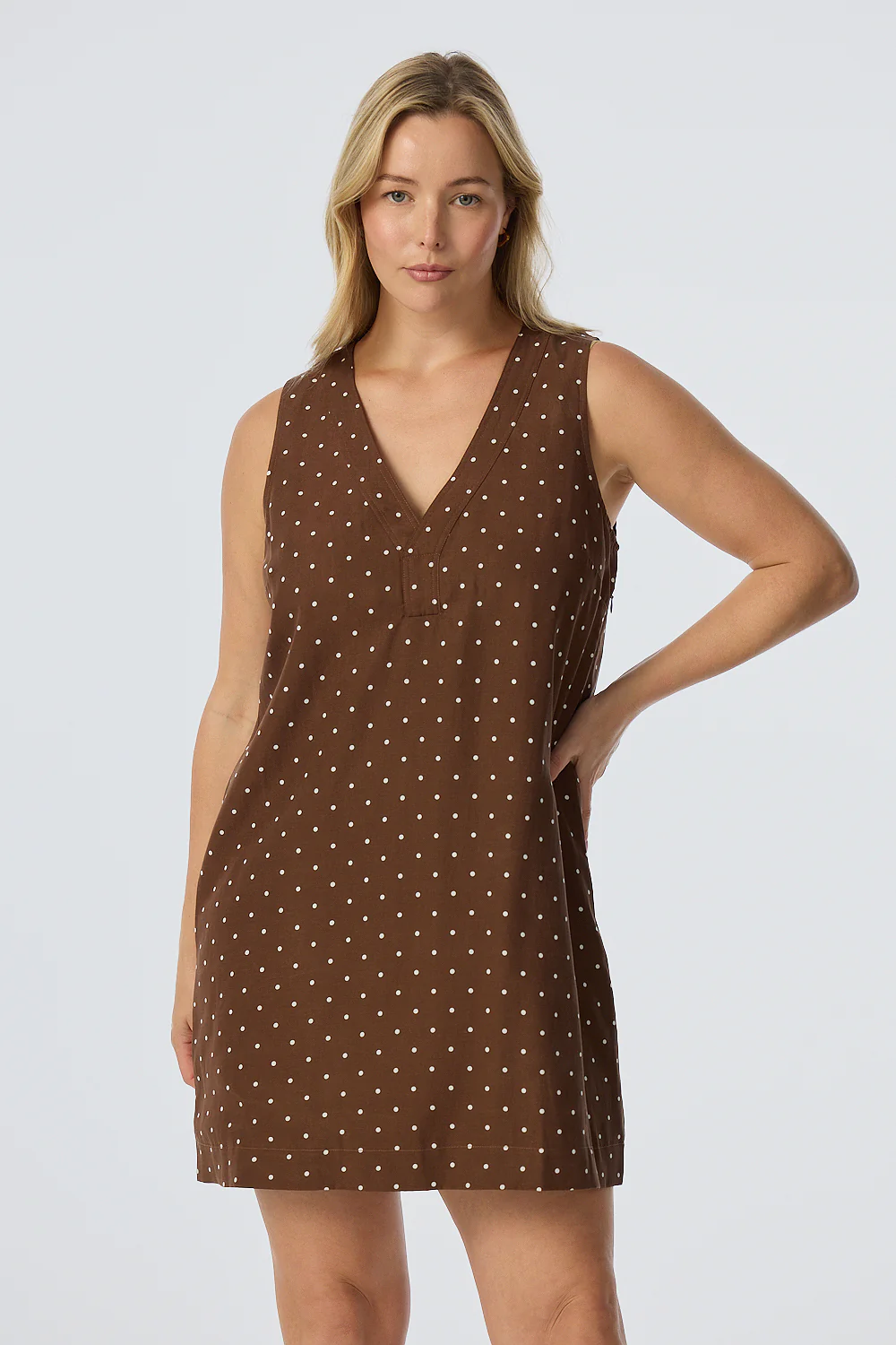 Placket Mini Dress - Walnut/White Spot - Image 4