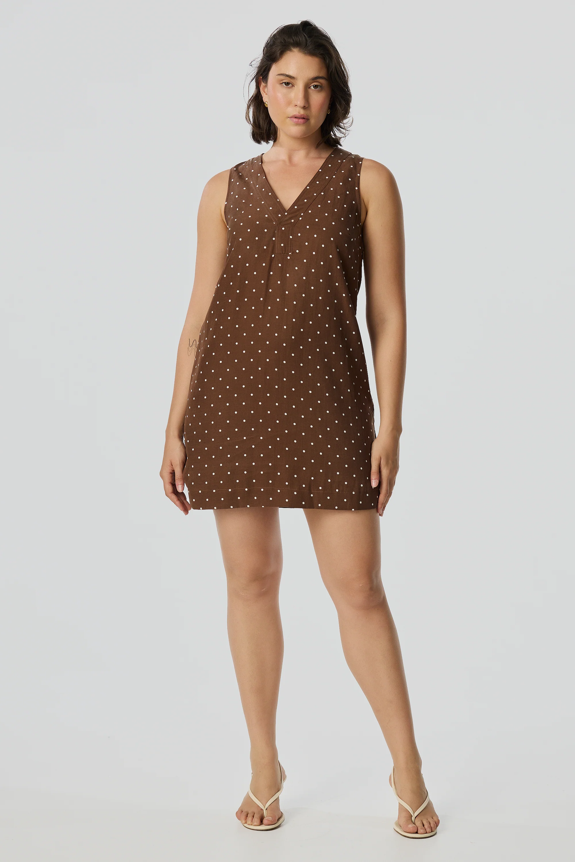 Placket Mini Dress - Walnut/White Spot - Image 7