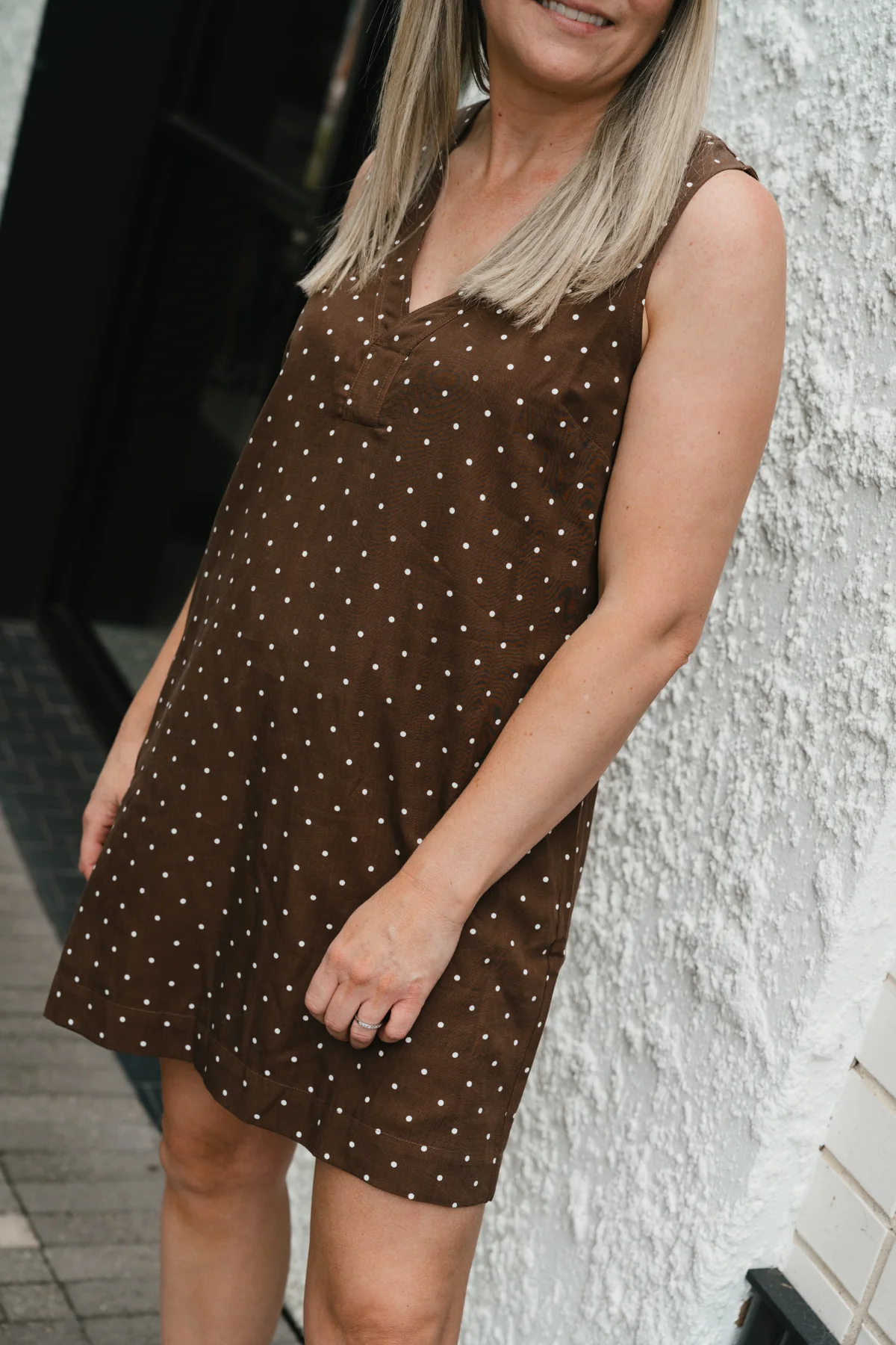 Placket Mini Dress - Walnut/White Spot - Image 9