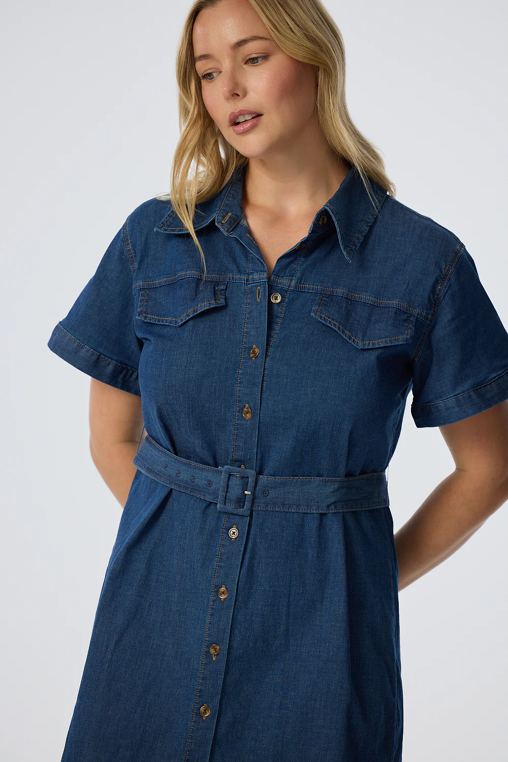 Pocket Shirt Mini Dress - Blue - Image 3