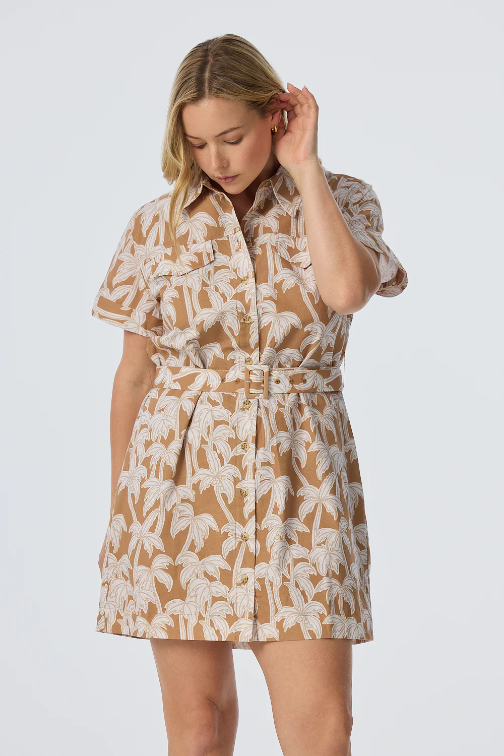 Pocket Shirt Mini Dress - Copper Palms - Image 3