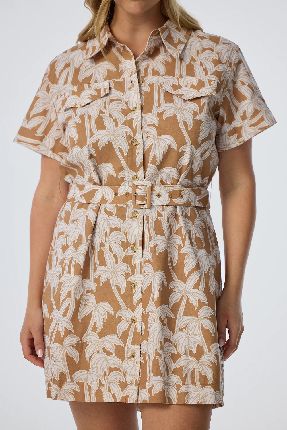 Pocket Shirt Mini Dress - Copper Palms - Image 4