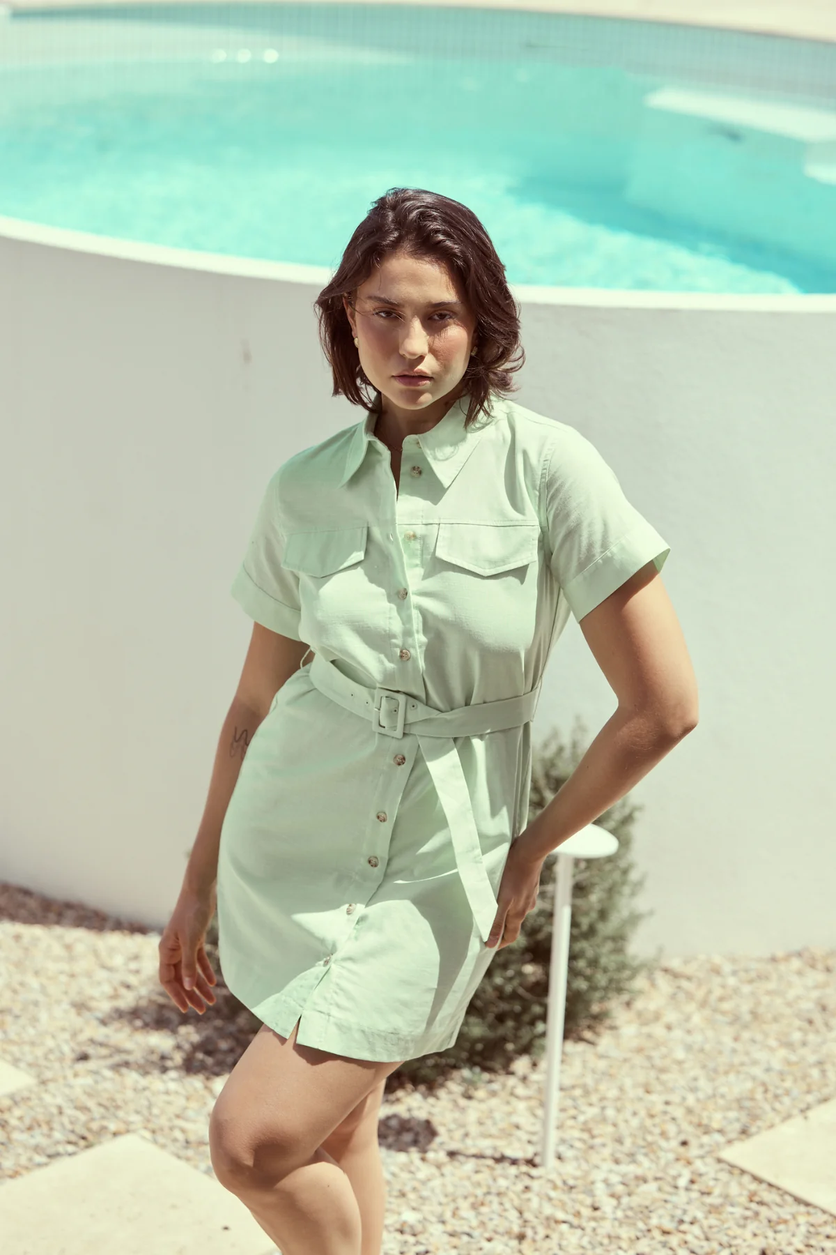 Pocket Shirt Mini Dress - Matcha - Image 7