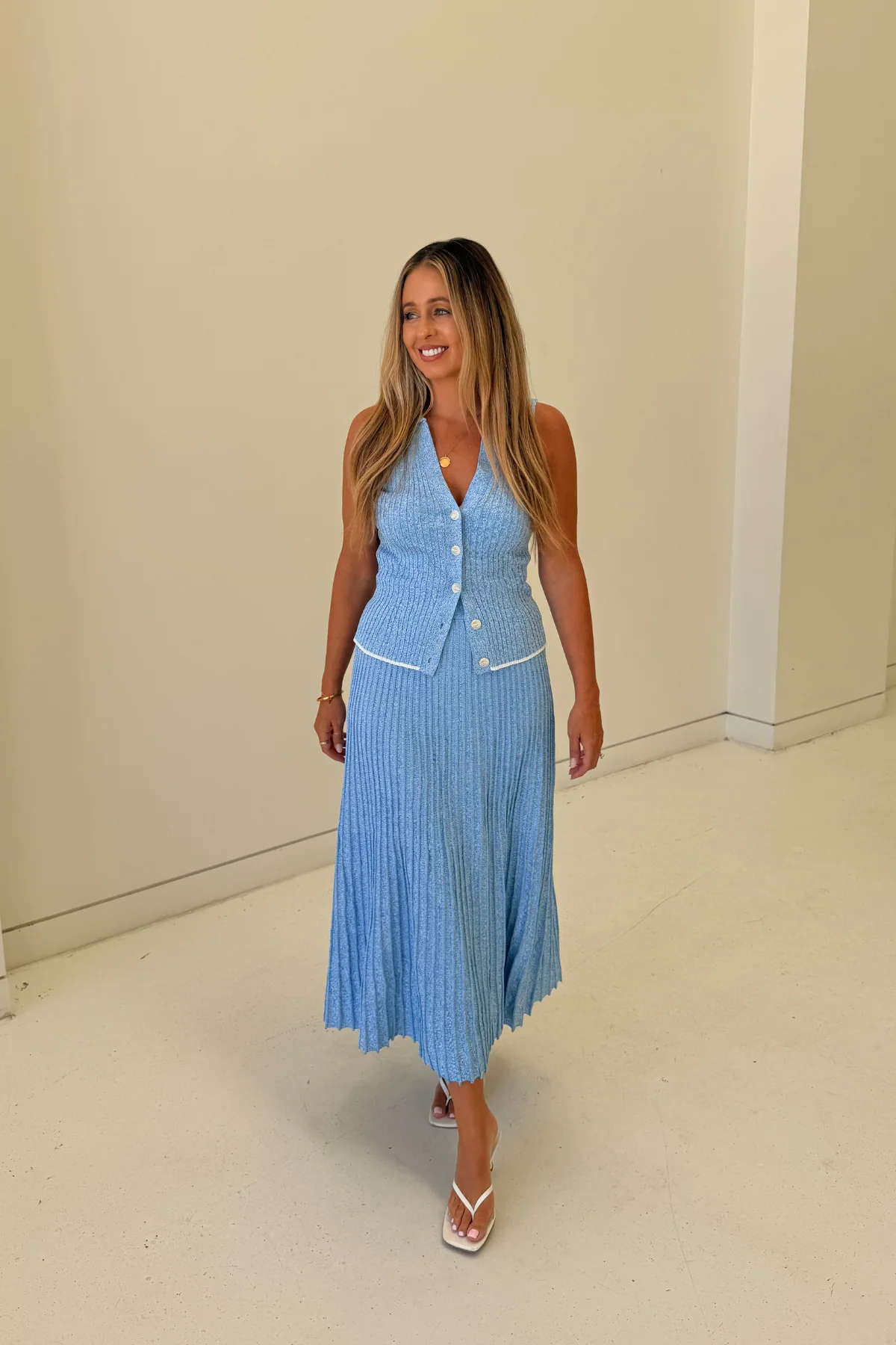 Rib Knit Skirt - Azure Blue Marl - Image 7